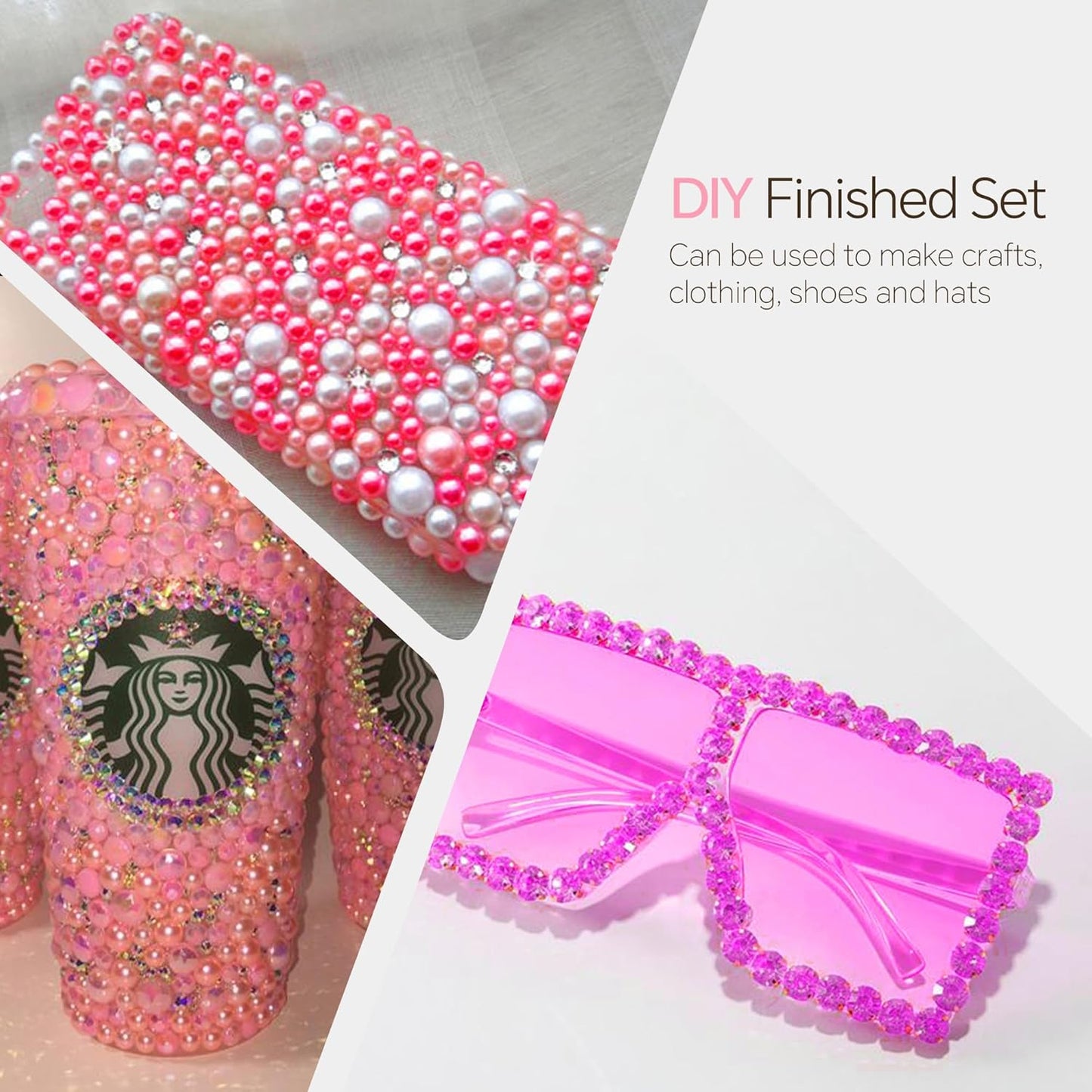 60g Peach Pink Pearls Rhinestones for Crafts Mixed Size 3mm-10mm AB Color Round Half Pearls Flatback Pearl Beads and Resin Rhinestones Set for Face Art with Gel