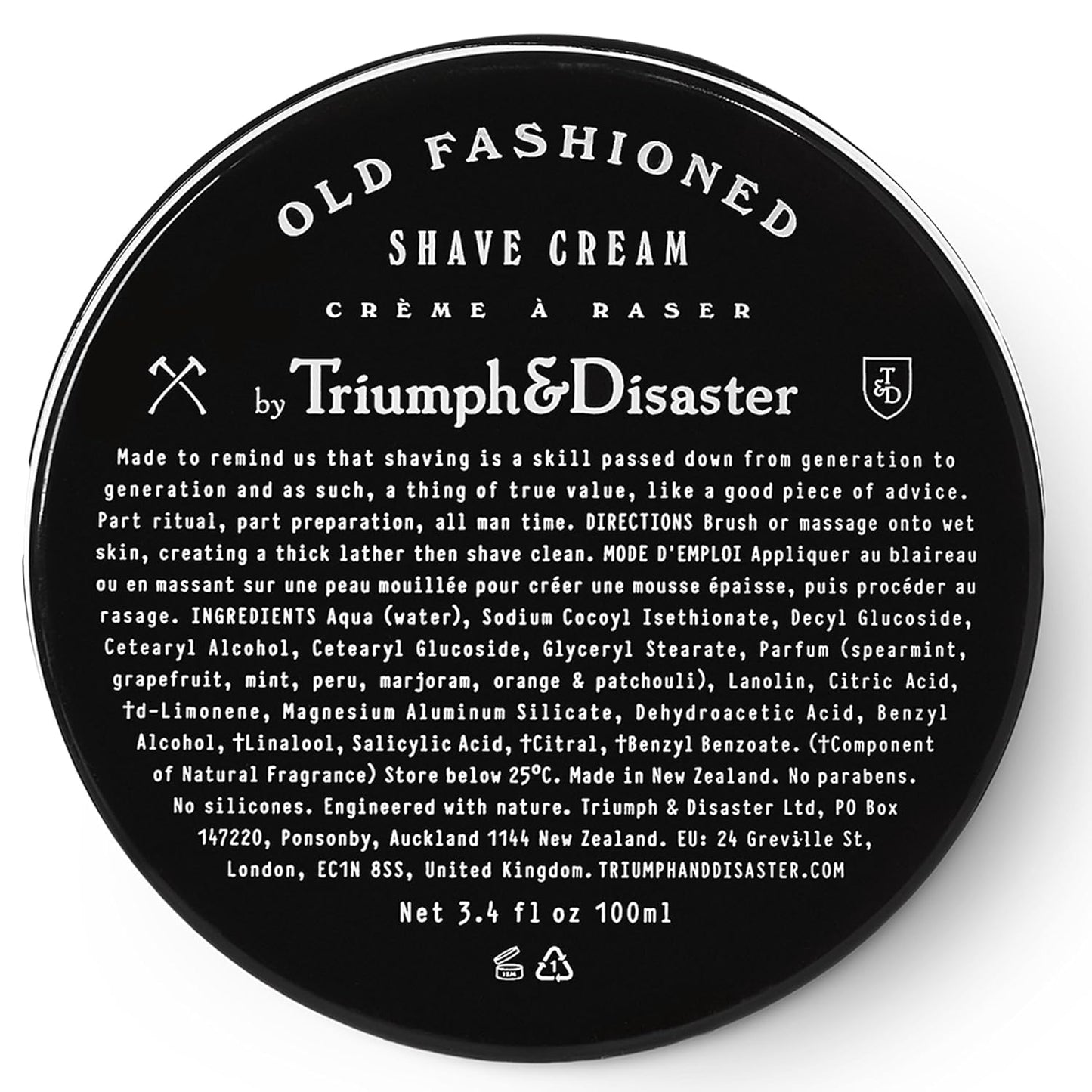 Triumph & Disaster | Old Fashioned Shave Cream Jar | Shaving Lotion for Sensitive Skin - Alcohol Free, 3.4 oz (100+ shaves)