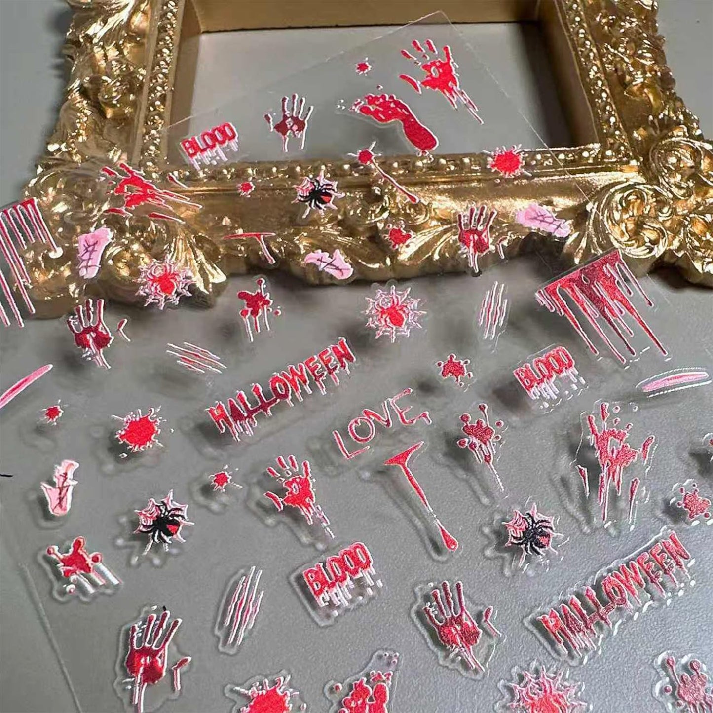 1 Sheets Halloween Nail Decals for Nail Art Horror Bloody Handprint Nail Design Sticker Scary Blood Drop Nail Stickers Bloody Footprints Spider Nail Art Stickers for Women Holiday Nails Decoration