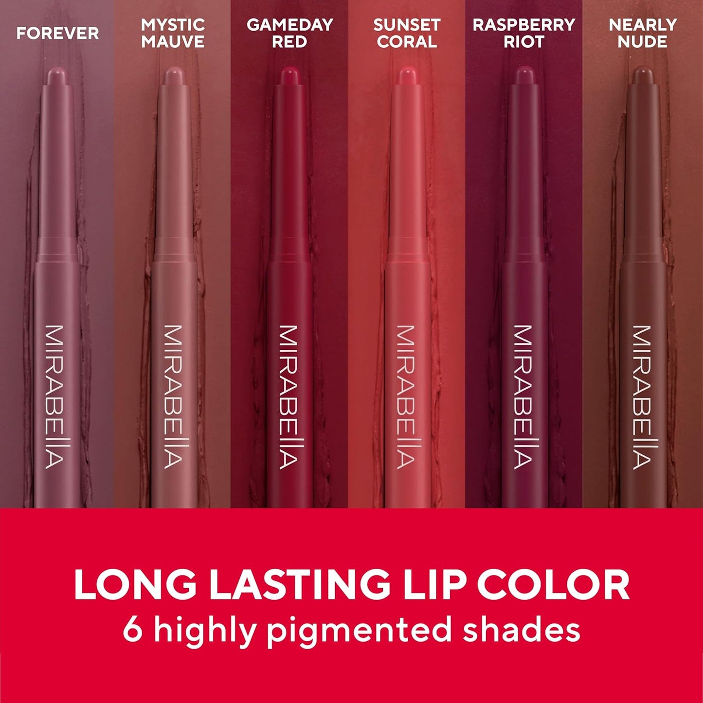 Mirabella - Velvet Matte Lip Crayon, Retractable Highly-Pigmented 2-in-1 Makeup, Long-Lasting Hydrating Lipstick Crayon + Lip Liner, Moisturizing Cream-to-Matte Lipcare Formula, Sunset Coral
