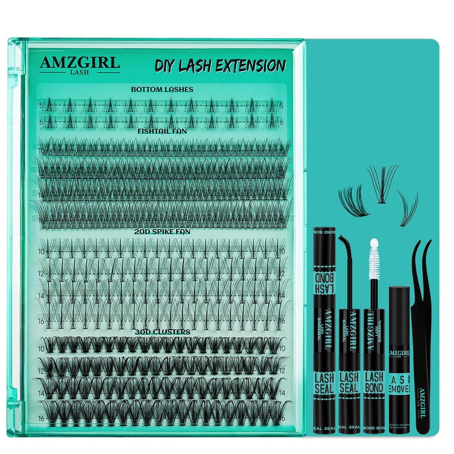 Lash Clusters Kit Individual Lash Extensions DIY Multi-Type Faux Bottom Lashes, Light Volume, 20D Spike, 30D Clusters Natural Eyelashes with Bond & Seal Remover Applicator(D-Mix5-16mm kit)