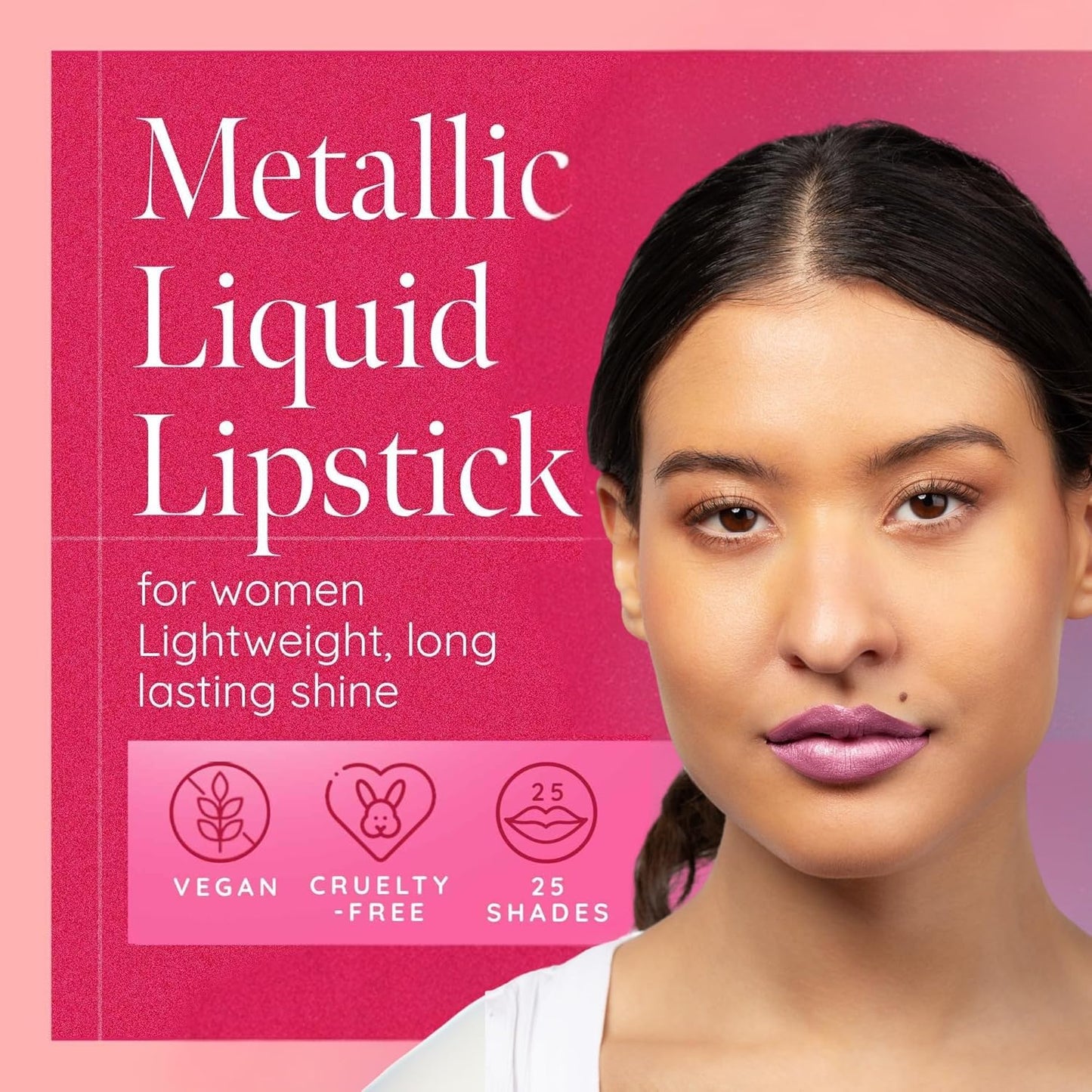 Aromi Metallic Liquid Lipstick | Long-Lasting, Light Pink Lip Color with Shimmery Finish, Vegan & Cruelty-free, Waterproof (Cotton Candy)