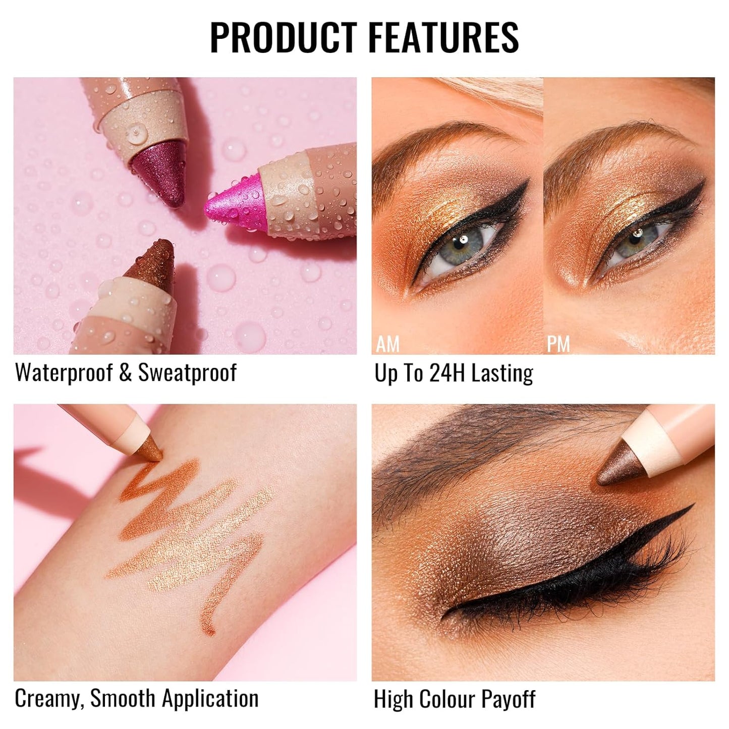 Oulac Nude Gold Eyeshadow Stick - Highly Pigmented Eye Shadow Pencil Waterproof & Long Lasting, Shimmering Glitter Finish, Blendable Eyes Makeup, Vegan Beauty 3.8g, (11) Golden Hour