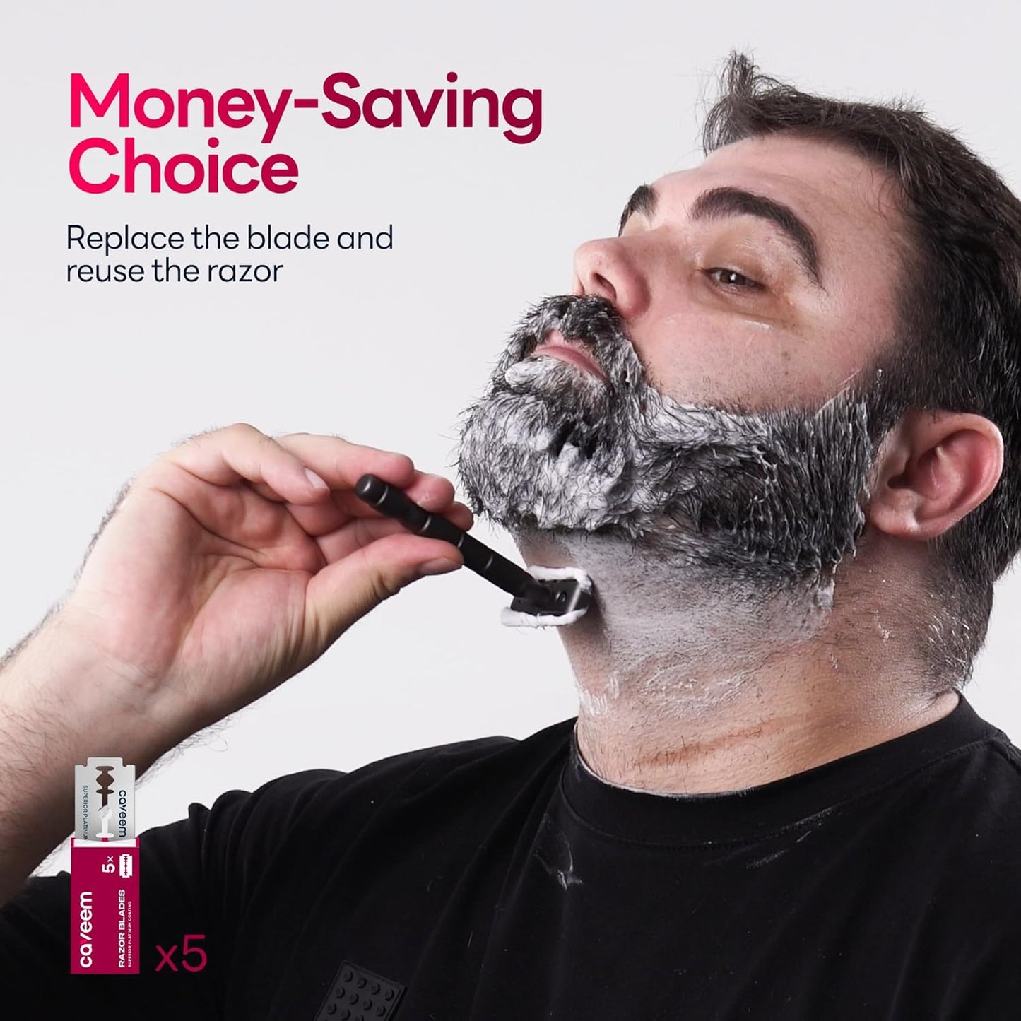 Double-Edge Safety Razor, Single-Blade Razors with 5 Stainless Steel Razor Blades for Men and Women, Reusable Metal Razor – Gun Metal Black