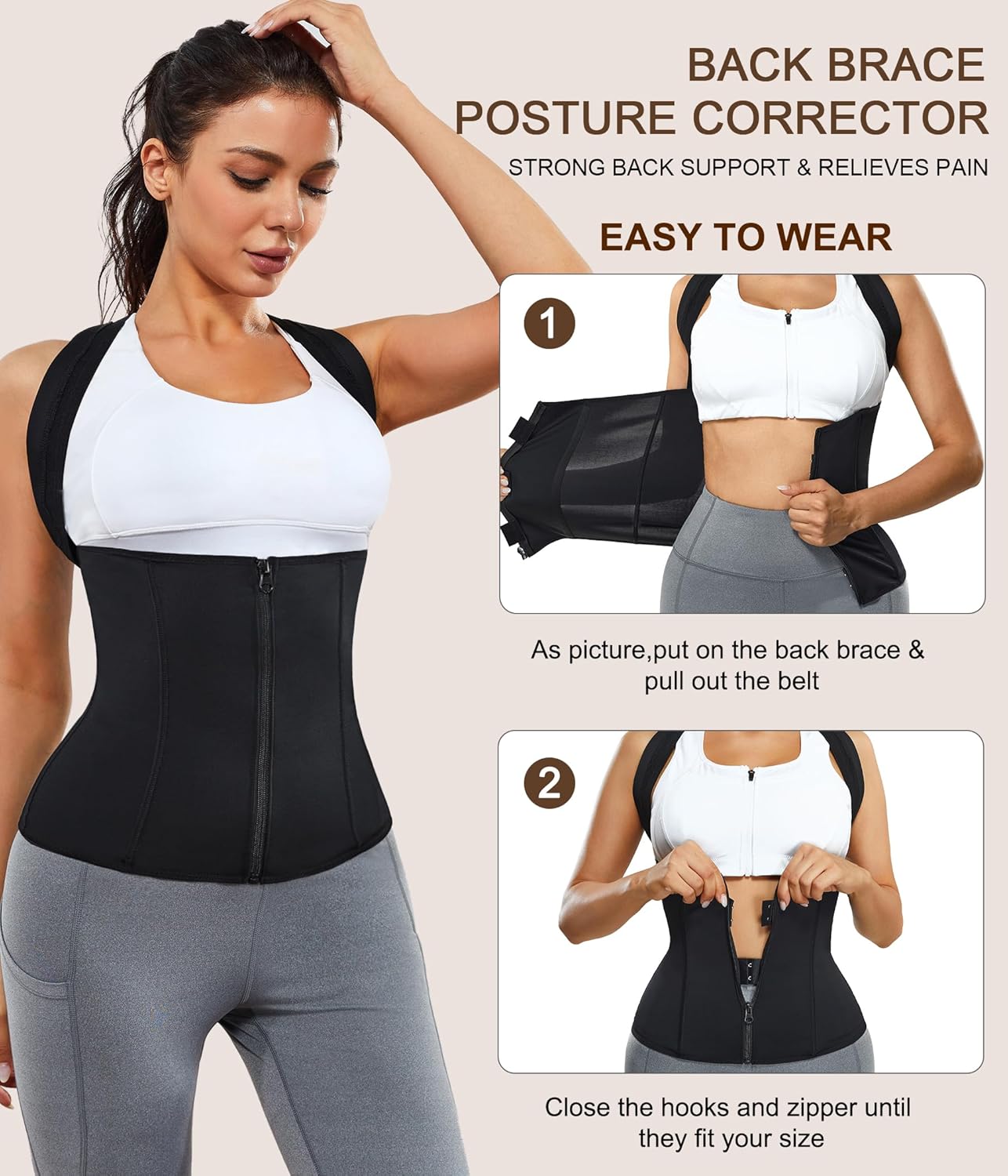 URSEXYLY Women Back Braces Posture Corrector Waist Trainer Vest Tummy Control Body Shapers for Spinal Neck Shoulder and Upper Back Support (M, Black)