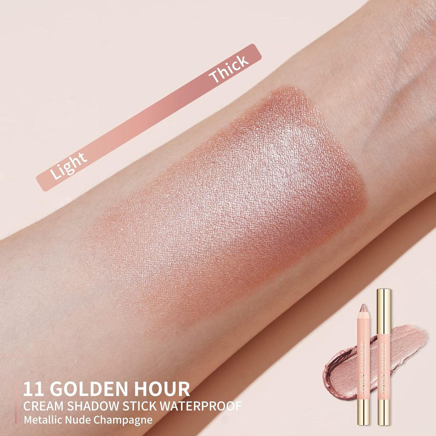Oulac Nude Gold Eyeshadow Stick - Highly Pigmented Eye Shadow Pencil Waterproof & Long Lasting, Shimmering Glitter Finish, Blendable Eyes Makeup, Vegan Beauty 3.8g, (11) Golden Hour