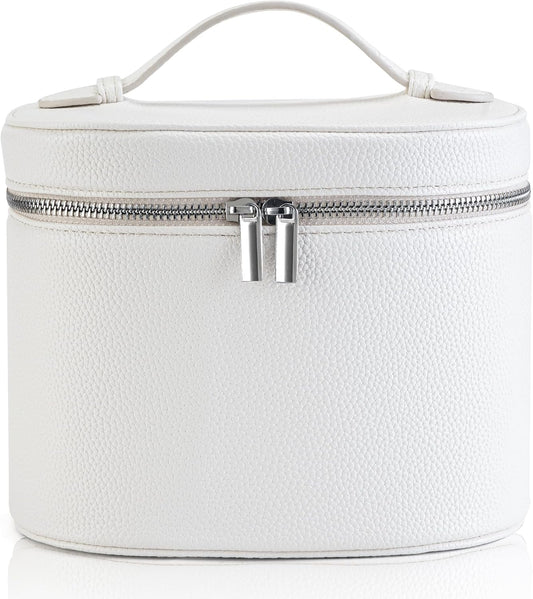 Makeup Bag Vanity Case Cosmetic Bag with Removable Divider Travel Toiletry Bag for Women Portable Make up Box Organizer, White