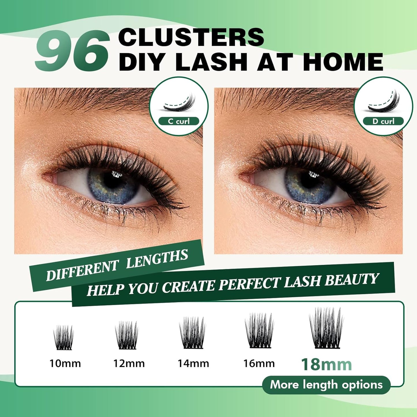 Lash Clusters 96pcs Individual Lashes Y12 D Curl 12mm Cluster Lashes KEYYOU Volume Wispy Lash Extension Soft&Comfortable Easy DIY at Home(Y12 D-12mm)