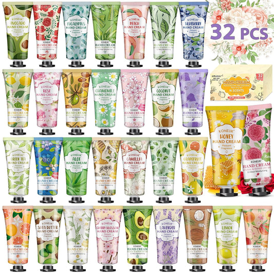 32 Pack Hand Cream Gift for Women, Bulk Hand Lotion Travel Size for Dry Cracked Hands, Mini Moisturizing Hand Cream for Mom Gifts, Teacher Gifts, Thank You Gifts and Bridal Shower Favors