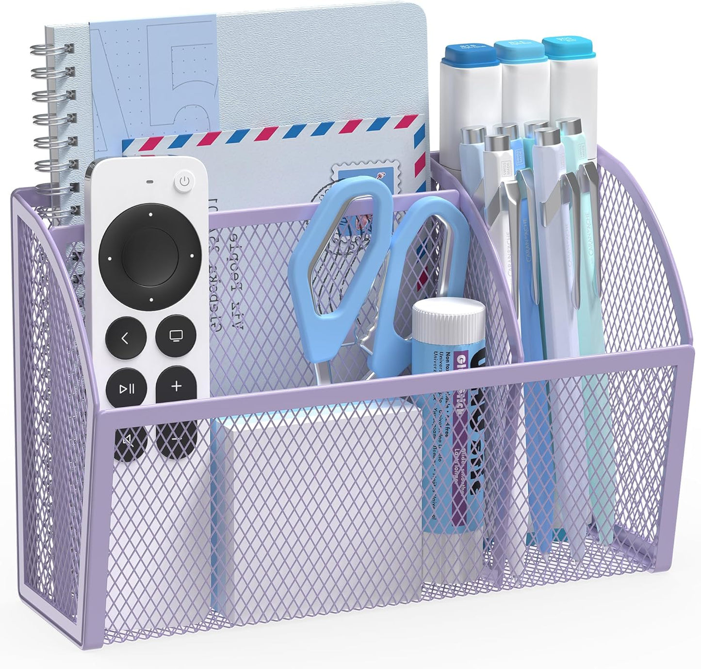 YINGHUA Strong Magnetic Pen Holder for Whiteboard and Refrigerator 3 Compartments Metal Mesh Organizer Space Saving Shelf for Office School Home and Locker - Purple