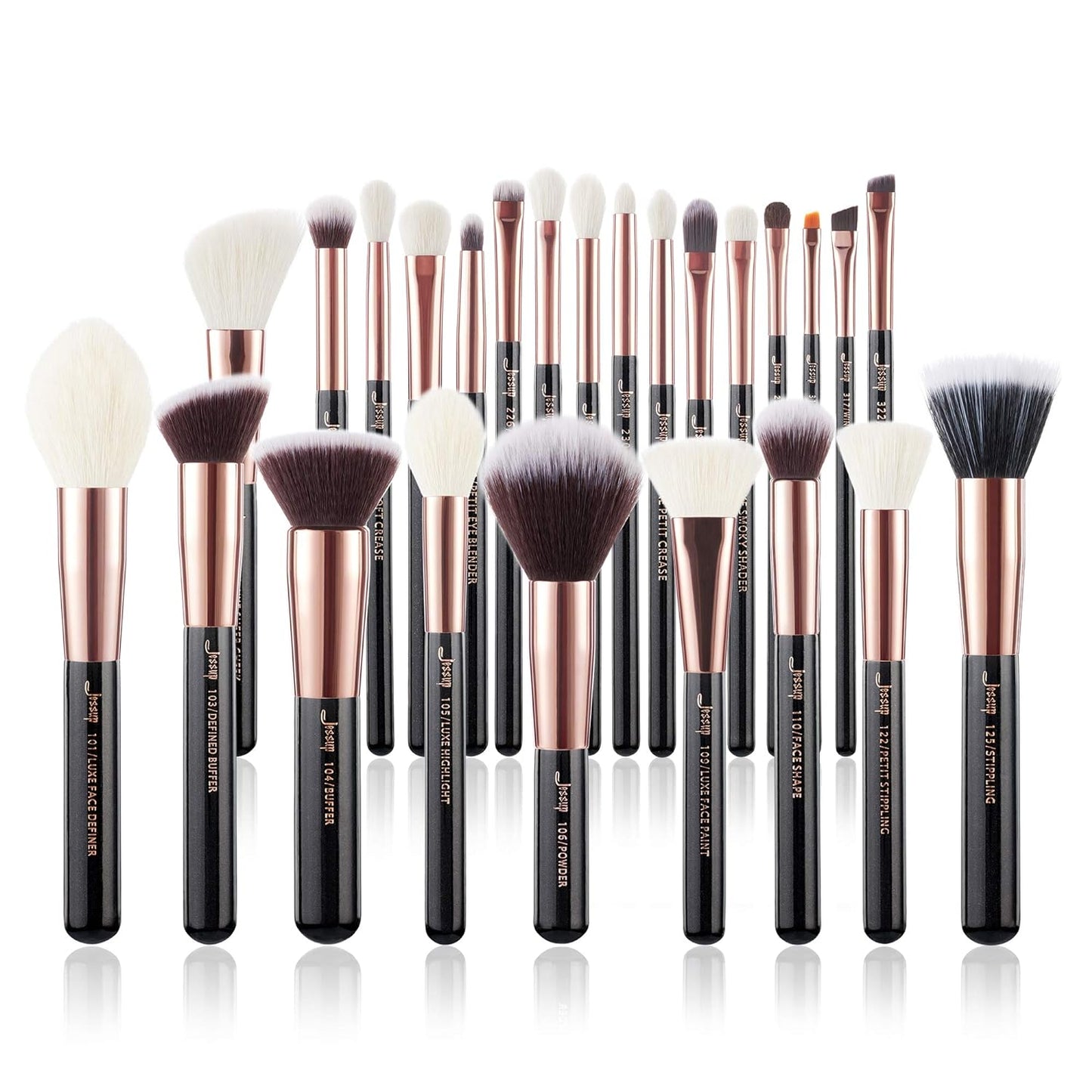 Jessup Brand 25pcs Professional Makeup Brush Set Beauty Cosmetic Foundation Powder Blusher Eyeshadow Blending Natural-Synthetic Hair Brushes Set (Black/Rose Gold)