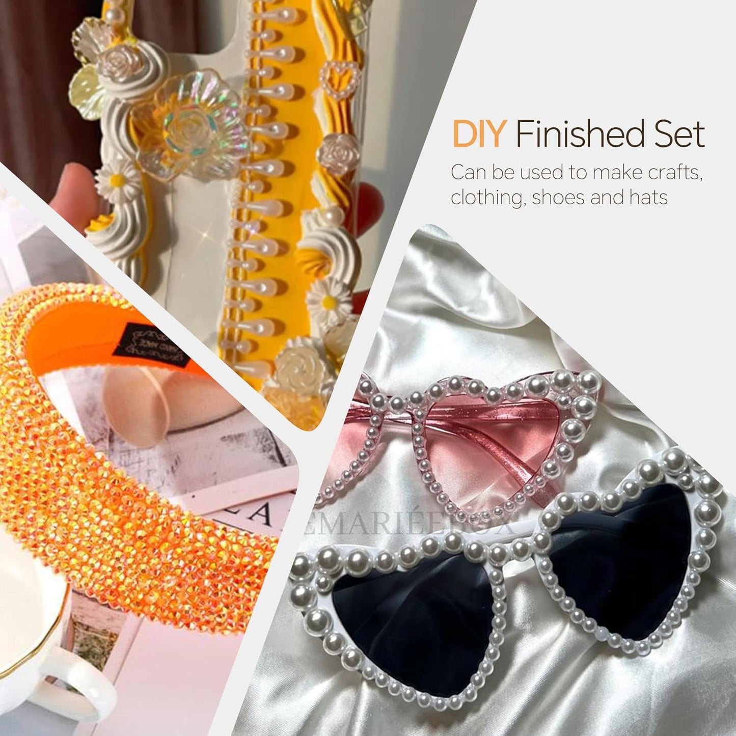 60g Orange Citrine Pearls Rhinestones for Crafts Mixed Size 3mm-10mm AB Color Round Half Pearls Flatback Pearl Beads and Resin Rhinestones Set for Face Art with Glue