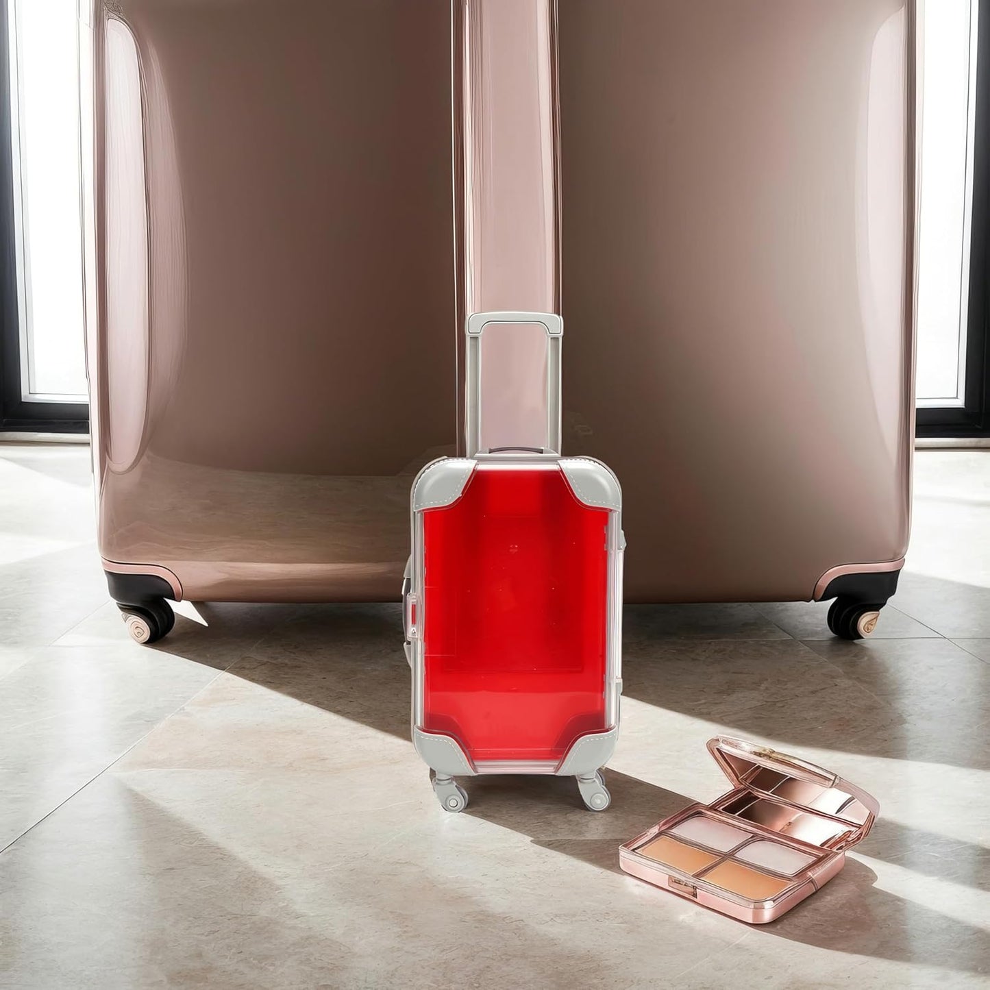 False Eyelash Storage Box, Portable Travel Organizer Mini Luggage False Eyelash Tray Makeup Tool (RED)