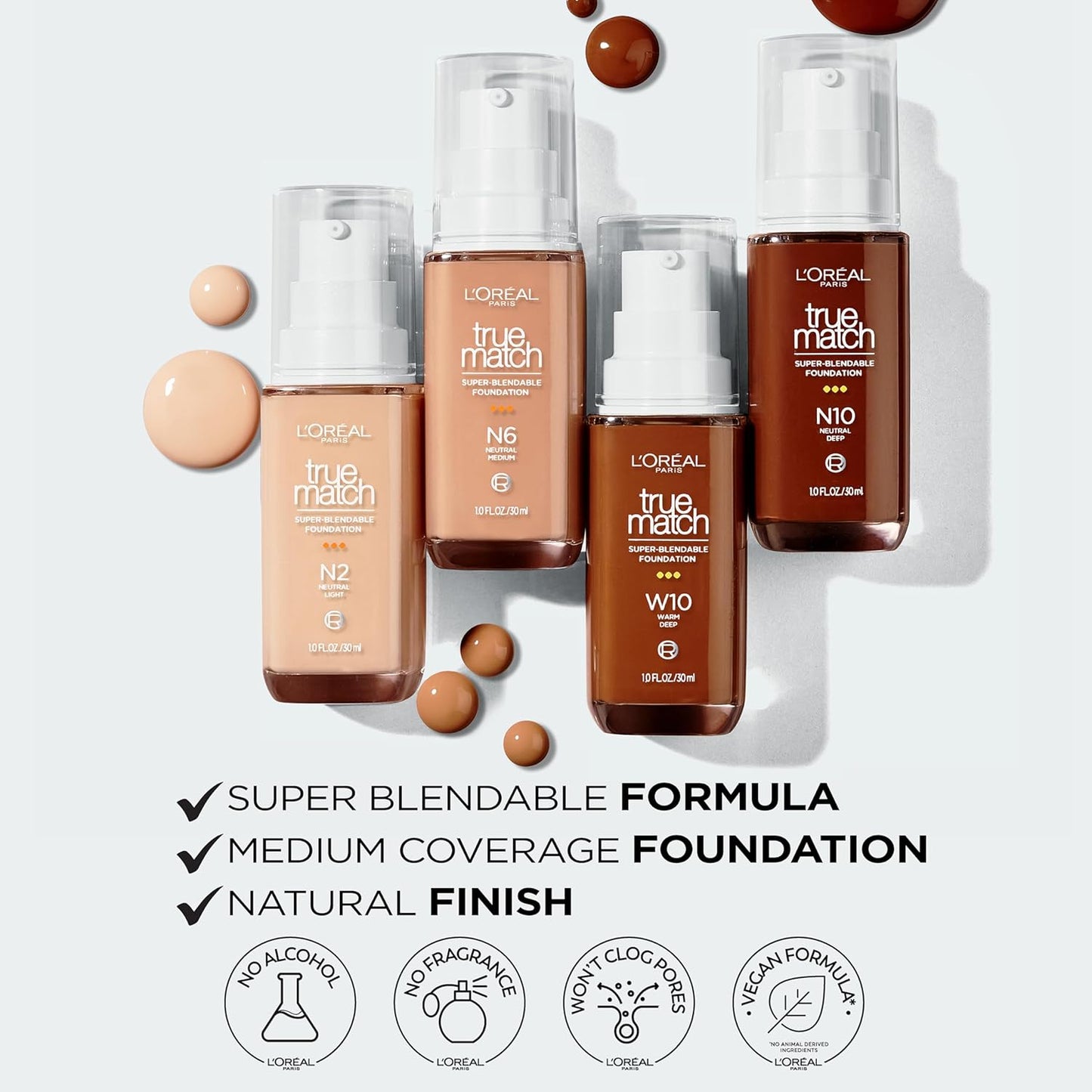 L'Oreal Paris True Match Super-Blendable Foundation, Medium Coverage Liquid Foundation Makeup, C1, Light, 1 Fl Oz