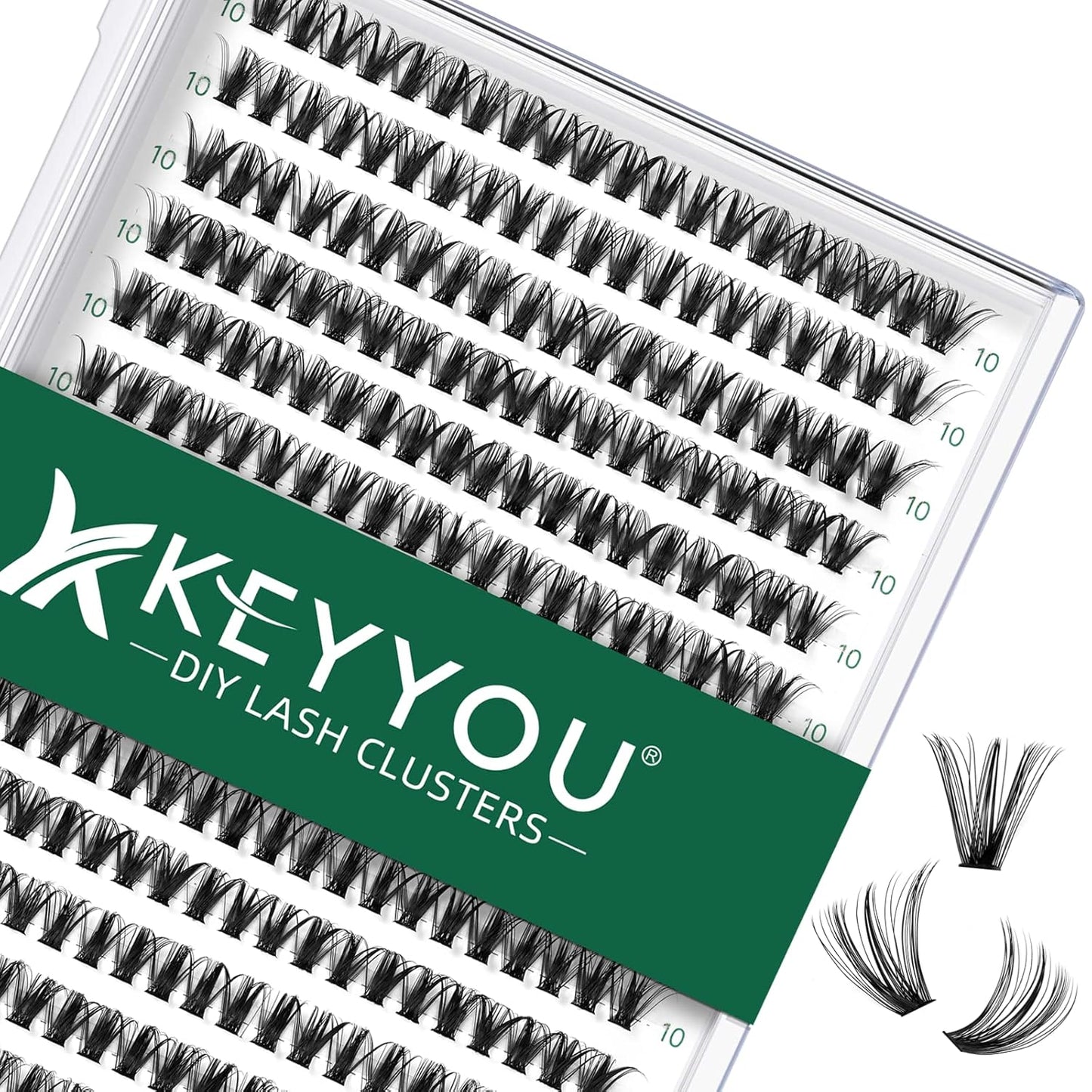 Lash Clusters 300pcs Individual Lashes 40D 0.07C Curl 10mm DIY Eyelash Extension KEYYOU Large Tray Volume Soft&Natural Cluster Lashes(40D-0.07C,10）