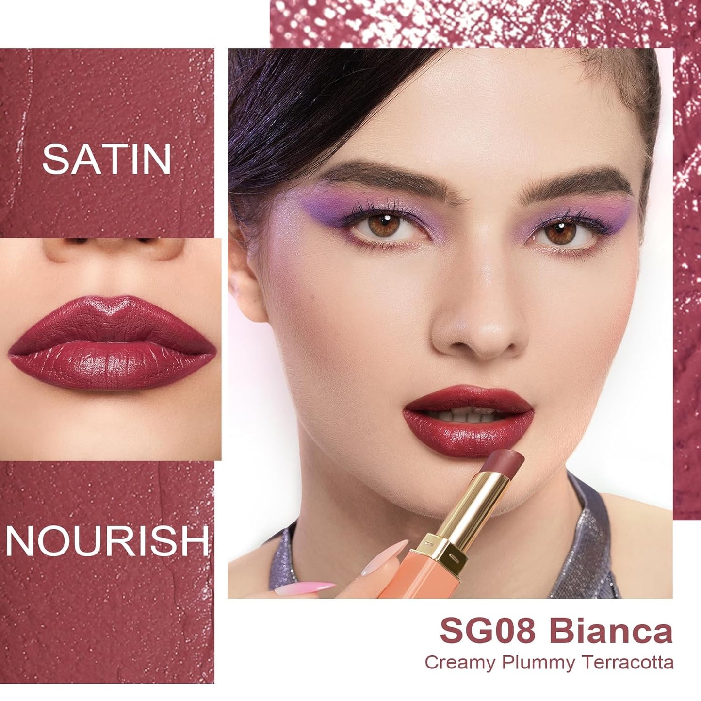 Oulac Color Rich Satin Lipstick Set For Women Red Burgundy Lipsticks High Impact Lipcolor Tinted Lip Balm, Nourishing, Satin Finish, Moisturizing Creamy Formula, Vegan Gluten Free 07+08+15(SET 4)