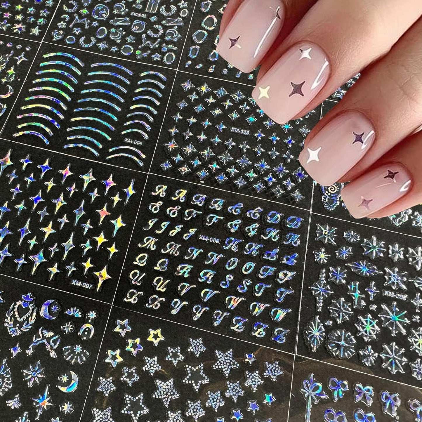 30 Sheets Star Nail Art Stickers Aurora Star Line 3D Self Adhesive Nail Stickers for Nail Art Moon Stars Nail Decals Heart Nail Supplies for Women and Girls Manicure DIY Decoration