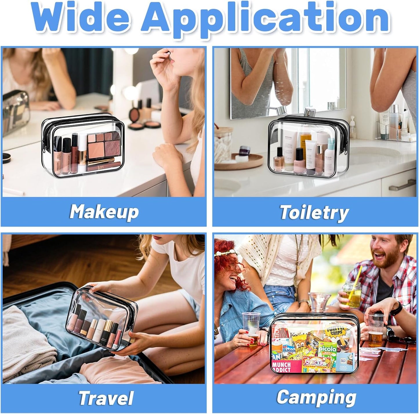 4 Pieces Clear Cosmetic Bags Bulk TSA Approved Toiletry Bag for Travel PVC Waterproof Clear Makeup Pouch with Zipper for Men and Women Carry-on Travel Essentials