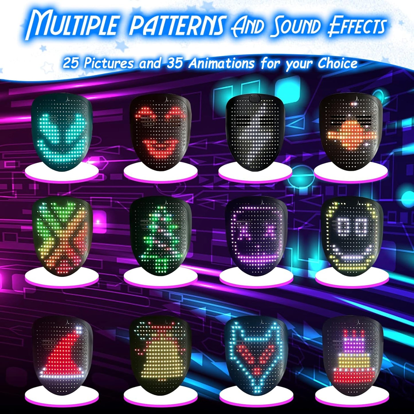 Led Mask with Gesture Sensing,Light up mask for Kids/Men/Women LED Halloween Mask for Costume Cosplay Party