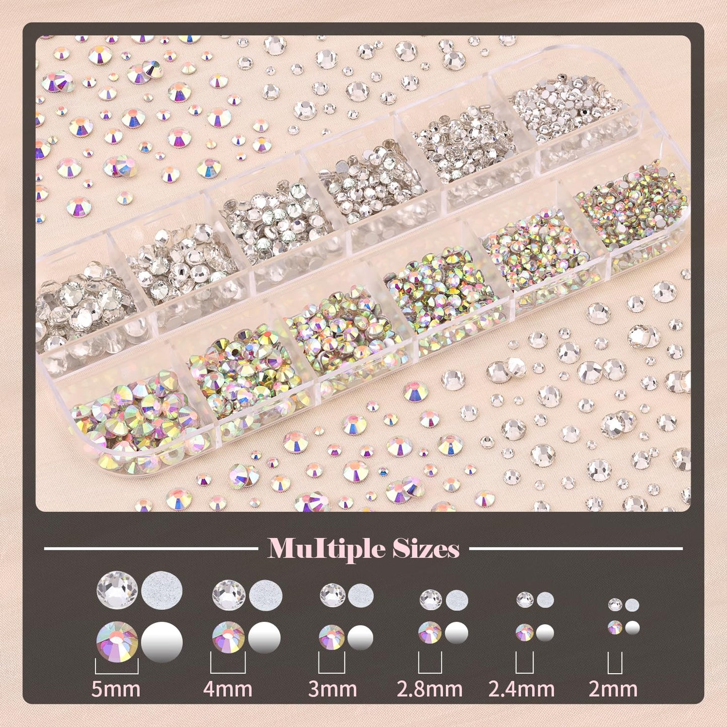 Nail Art Rhinestone Glue Gel&2 Boxes Flatback Gems Kit, 1 Tube of 15ml Rhinestone Gel Glue+Colorful Gems+Flat Back Round Glass Crystal AB&Clear Gemstones with Pickup Tools