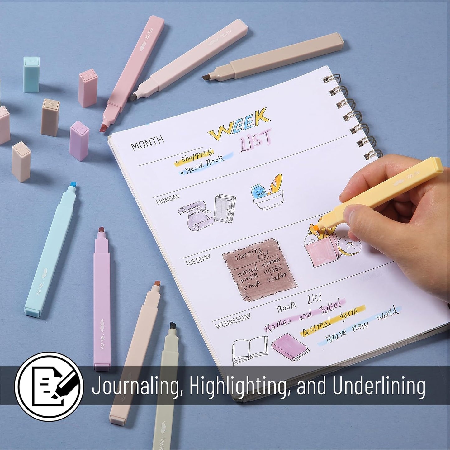 Mr. Pen- Aesthetic Highlighters, 8 pcs, Chisel Tip, Neutral Colors, Cute Highlighters Assorted Colors