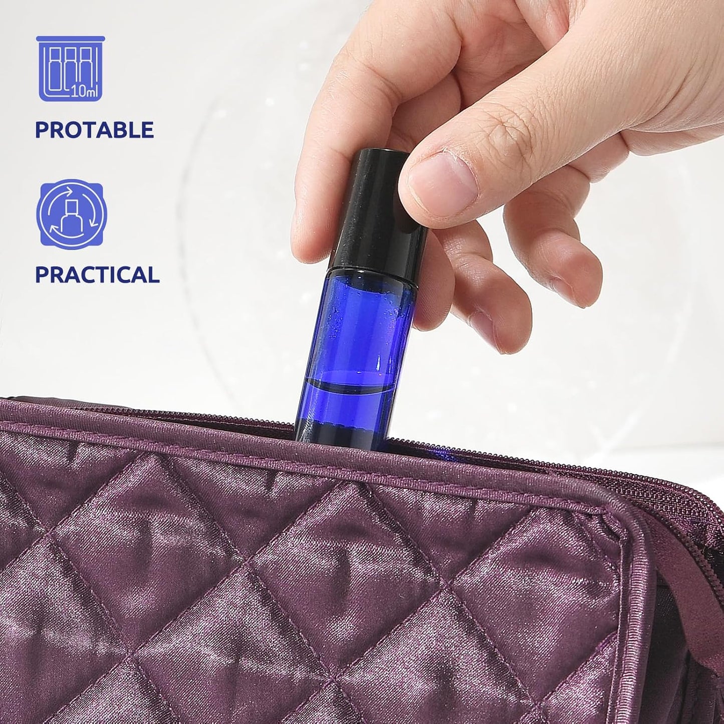 8P Essential Oil Roller Bottles, 10ml Glass Roll on Bottles with Stainless Steel Roller Ball, Opener, Pipettes, Funnel, Stickers, Refillable Container for Perfume (4 Amber & 4 Blue)