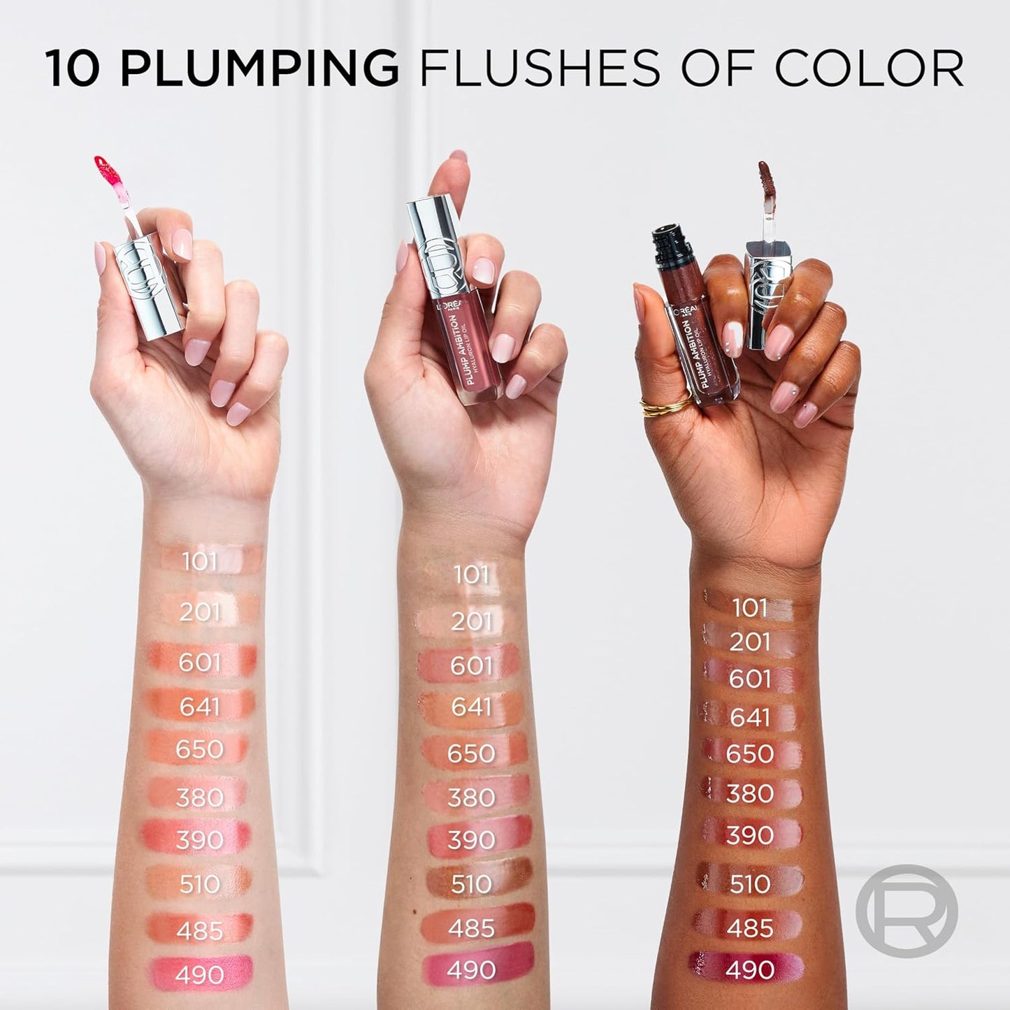 L'Oreal Paris Plump Ambition Hyaluron Lip Oil, 24 HR Lip Gloss with Hyaluronic Acid, Volumizing Formula with Glass-Like Shine, Milky Nu 201, 0.16 Fl Oz