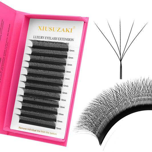 W Lash Extensions Supplies 5D Eyelash Extensions W Shape 0.07mm Thickness C Curl 9mm Premade Fans Easy Fan Lashes Volume Matte Black 12 Rows Crisscross Eye Lashes(W-5D-0.07-C,9mm)