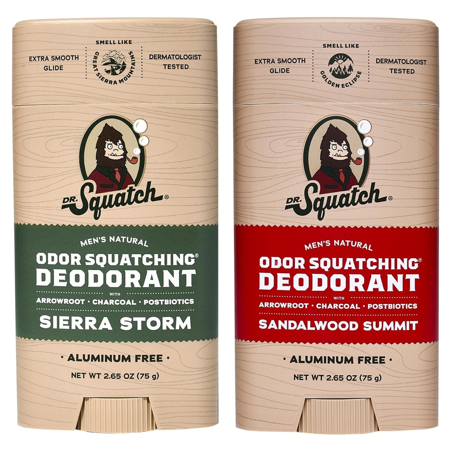 Dr. Squatch Natural Deodorant for Men – Odor-Squatching Men's Deodorant Aluminum Free - Sierra Storm + Sandalwood Summit (2.65 oz, 2 Pack)