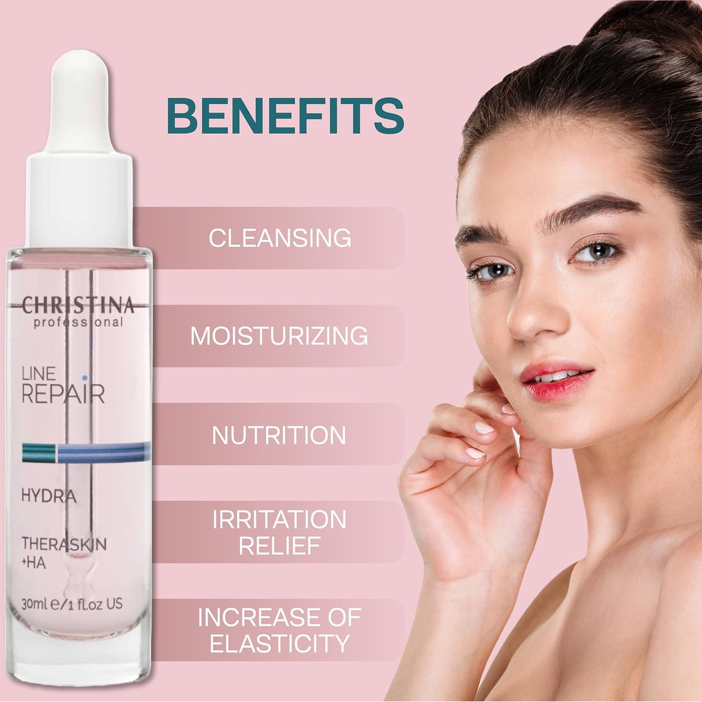 Christina Line Repair Hydra Theraskin +HA Face Serum - 30 ml - Wrinkle Smoother, Hyaluronic Acid and Hygroplex for Aging Skin - For Dry, Normal and Oily Skin Types