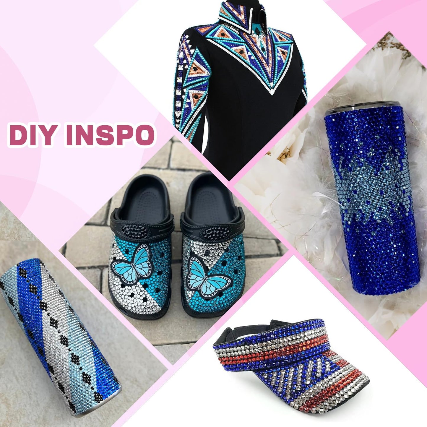 20000Pcs Blue Rhinestones for Bedazzling with 1Pcs B7000 Jewelry Glue, Resin Rhinestones for Crafting Crafts DIY, Bedazzler Kit Gems for Clothing Shoes Tumblers Nail Art Assorted Size 3/4/5/6mm