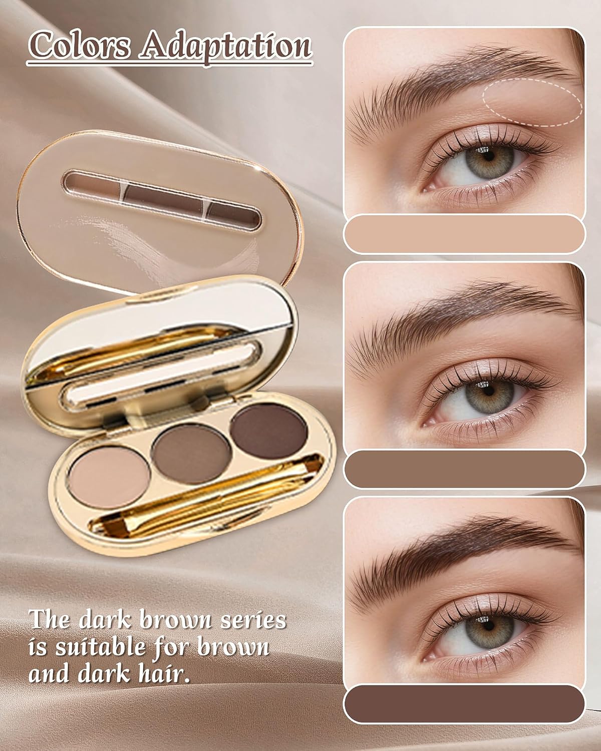Waterproof Eyebrow Powder Kit - 3 Colors Long-Lasting Brow Powder Palette with Brush Razor & Stencil, Natural Tinting Powder for Women Sparse Brows | #01 Skin, Light Brown, Dark Brown