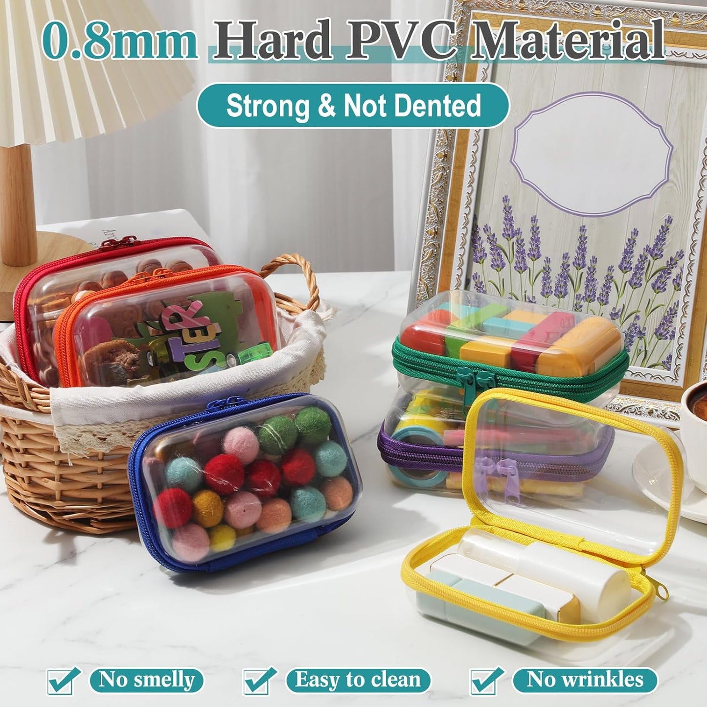 Sanwuta 6 Pcs Clear Hard Zipper Case Pencil Pouches Hard Plastic Zipper Pouches Makeup Bag Transparent Cases for Snacks Plastic Storage Organizer Box for Travel