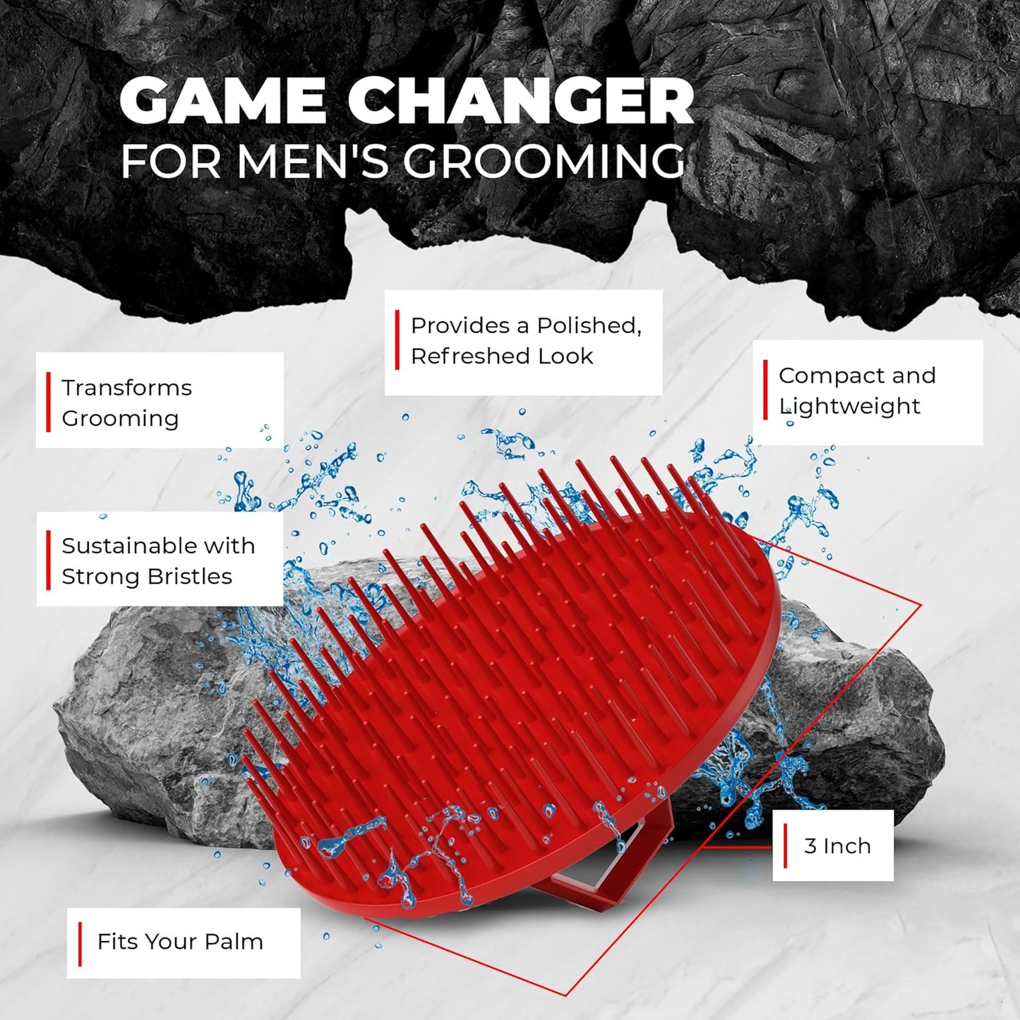 Bossman Scalp Massager & Shampoo Brush (3-inch, Red) – Head Scrubber, Beard Exfoliator & Dandruff Control for Hair & with Firm Bristles