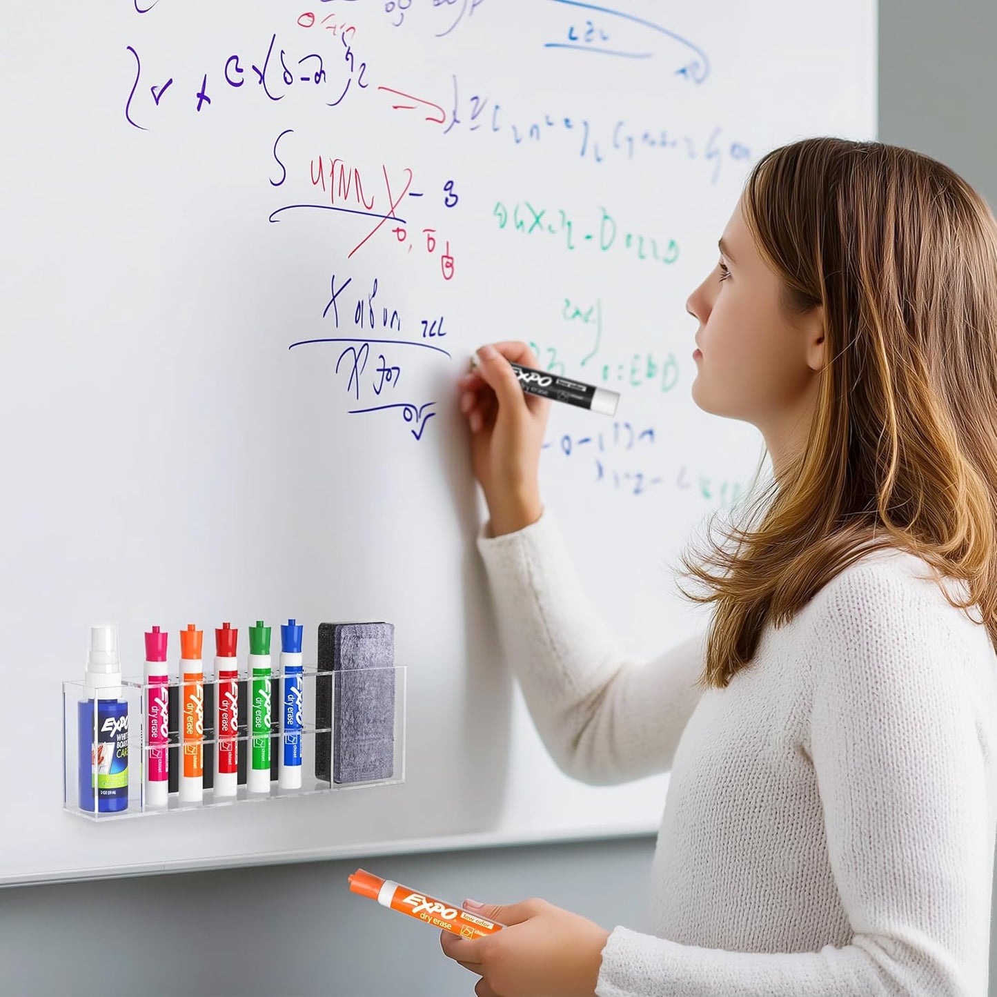 HBlife Acrylic Magnetic Dry Erase Marker Holder for Whiteboard, Wall Mount 5 Slots Magnet Pen Pencil Holder for Fridge Refrigerator, Locker Organizer Accessories for School Classroom Office, Clear