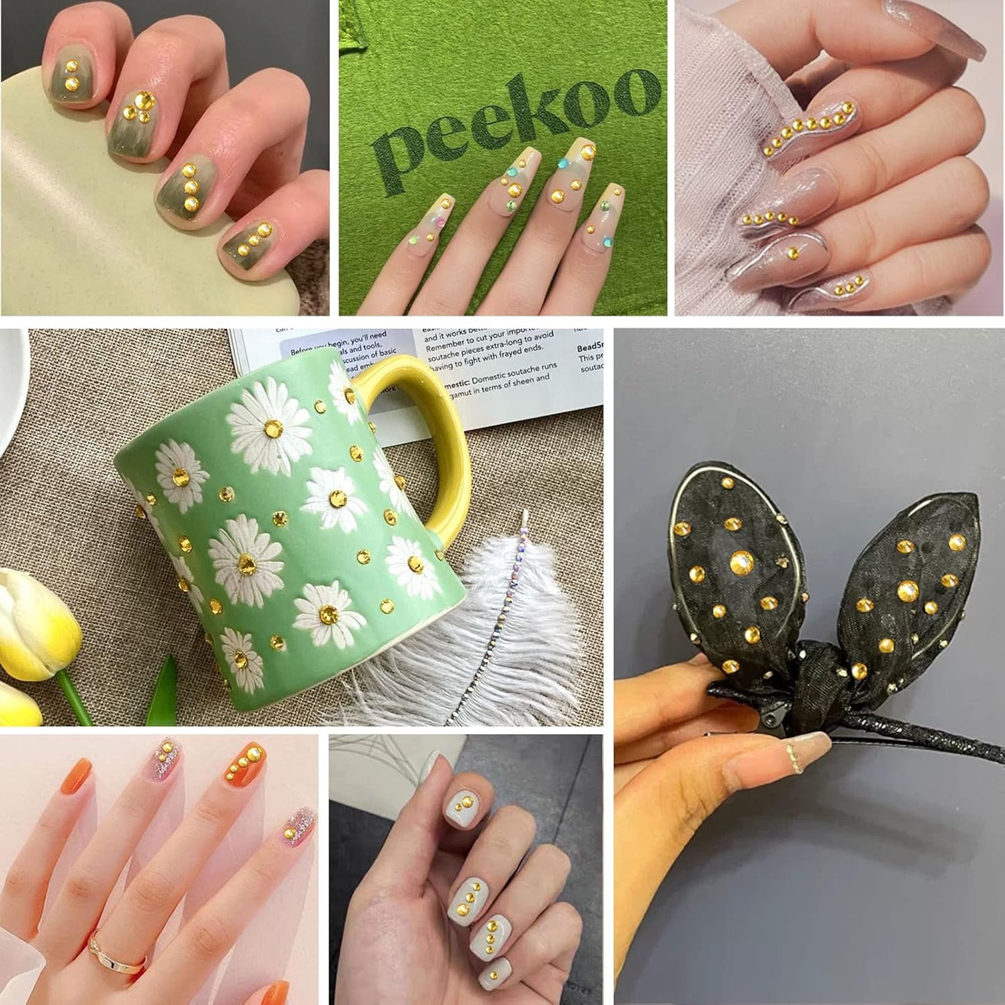 Beadsland 1440pcs Flat Back Crystal Rhinestones Round Gems for Nail Art and Craft Glue Fix, Topaz,SS8,2.3-2.5mm