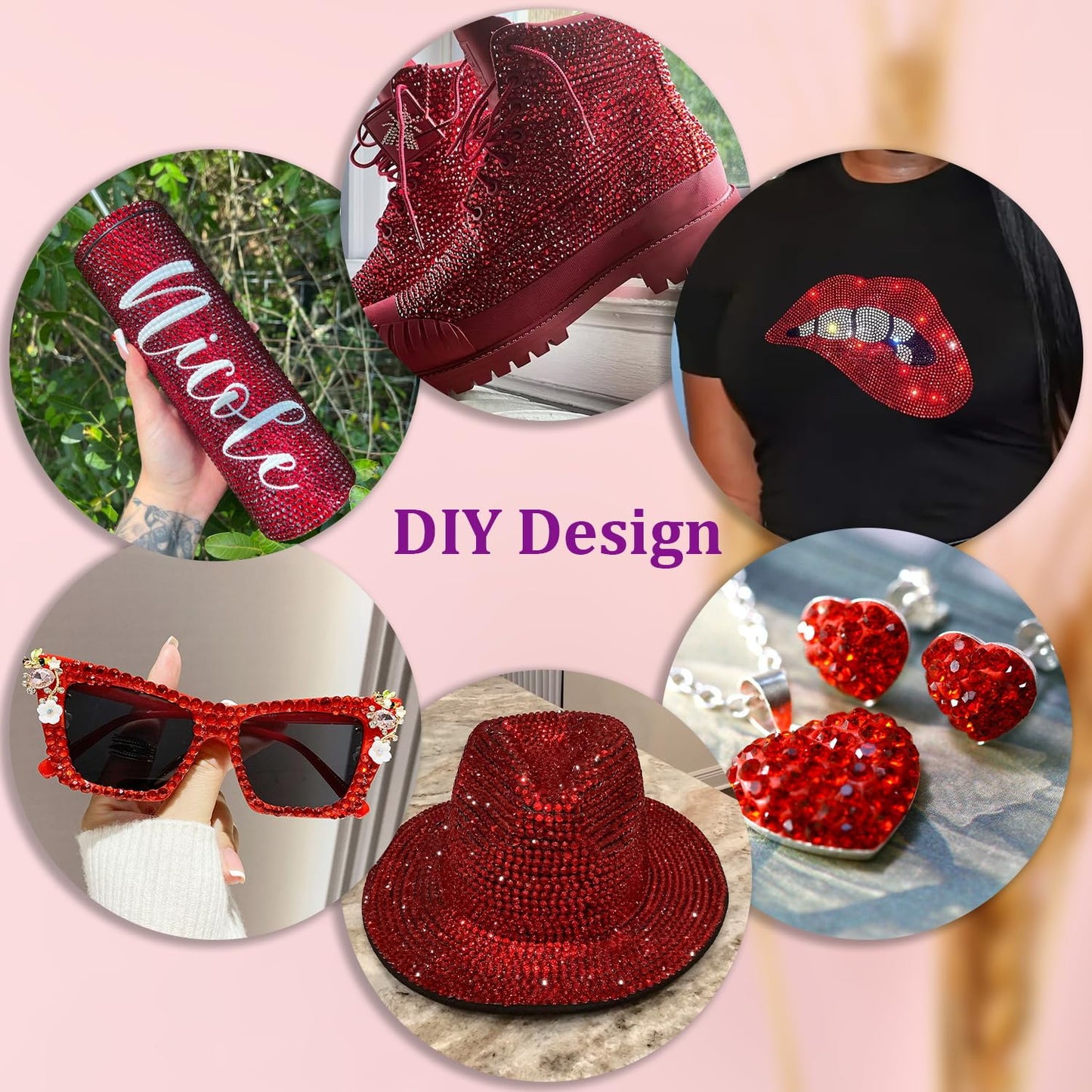 30000Pcs Resin Rhinestones for Bedazzling with Tweezers, Red Rhinestones for Crafting with B7000 Jewelry Glue for DIY Crafts Clothing Tumblers Shoes Fabric Nail Art