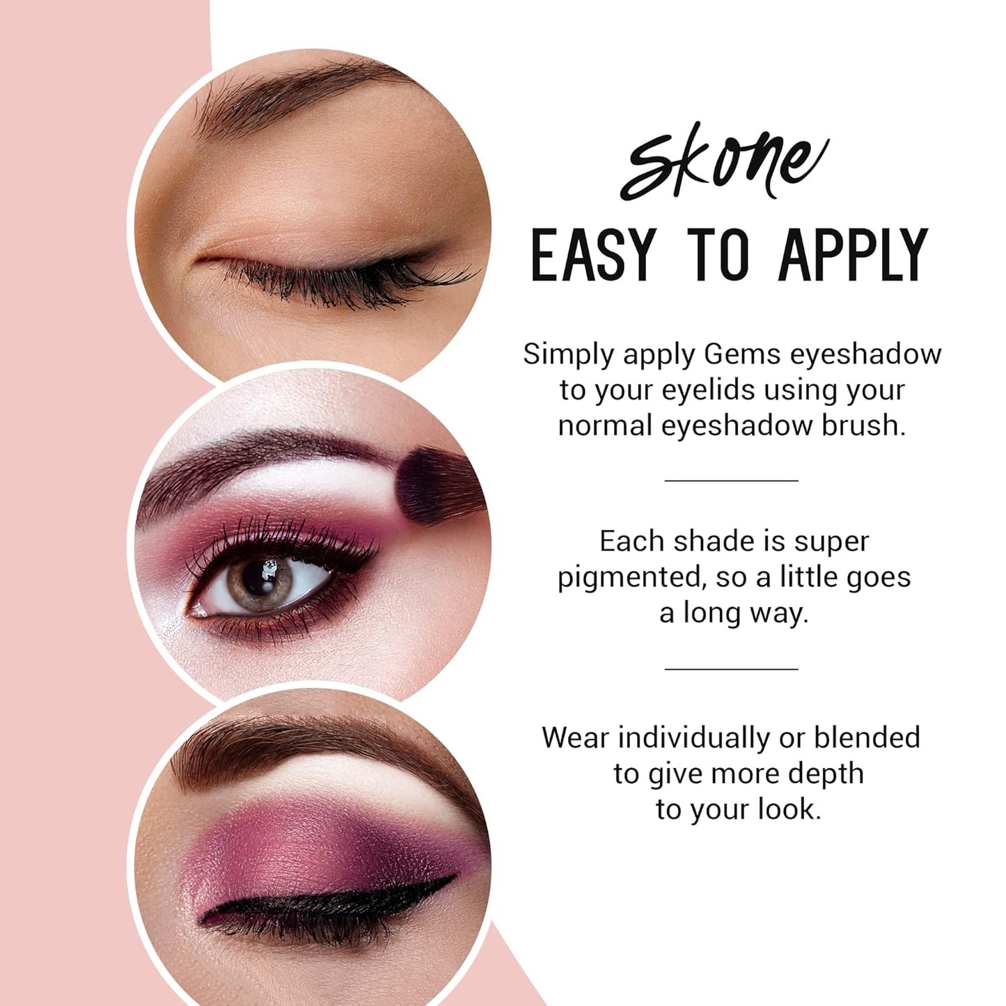 Skone Cosmetics Gems Eye Shadow, Highly Pigmented, Longwear Eye Makeup, Single Eyeshadow with Pro Shimmery Finish - Ultra-Blendable, Slightly Shimmer Shades - White Eyeshadow - Love