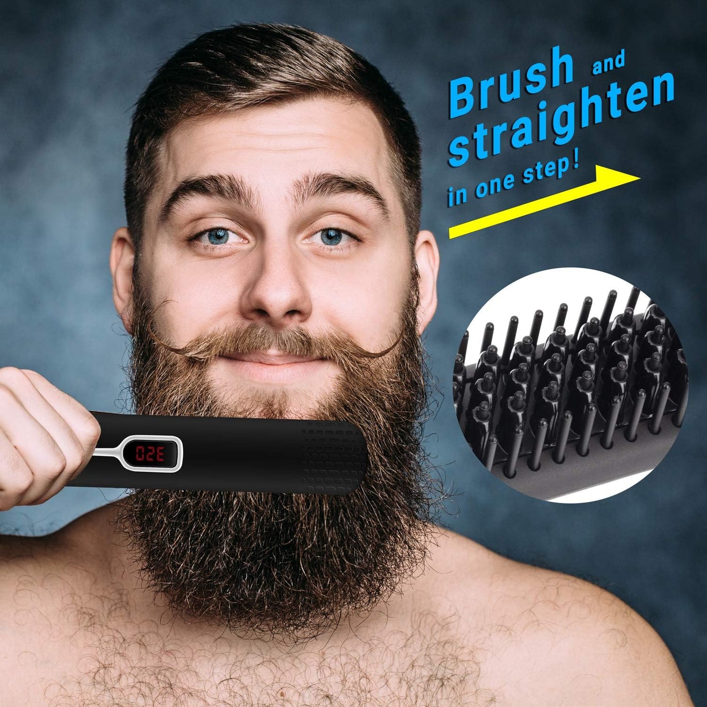 Beard Straightener Comb for Men - Upgraded Professional Electric Mens Beard Straightening Heated Brush Portable Anti-Scald 5 Adjustable Temperatures & LCD Display with Carrying Bag