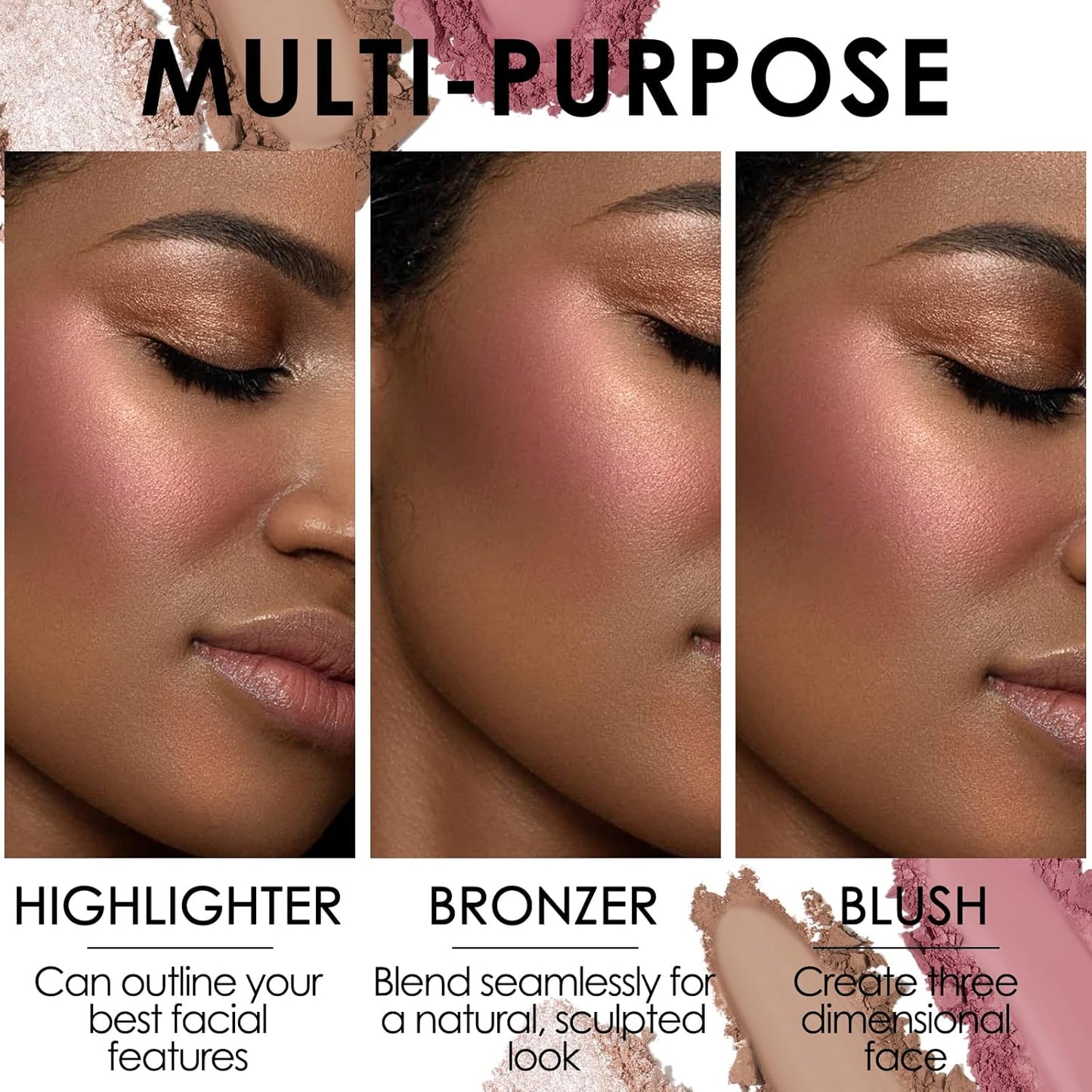 FOCALLURE Blush and Highlighter Palette,3 in 1 Contour Palette,Cruelty-Free Matte Bronzer Powder,Shimmer Illuminator Highlighters for a Glowing Look,#10