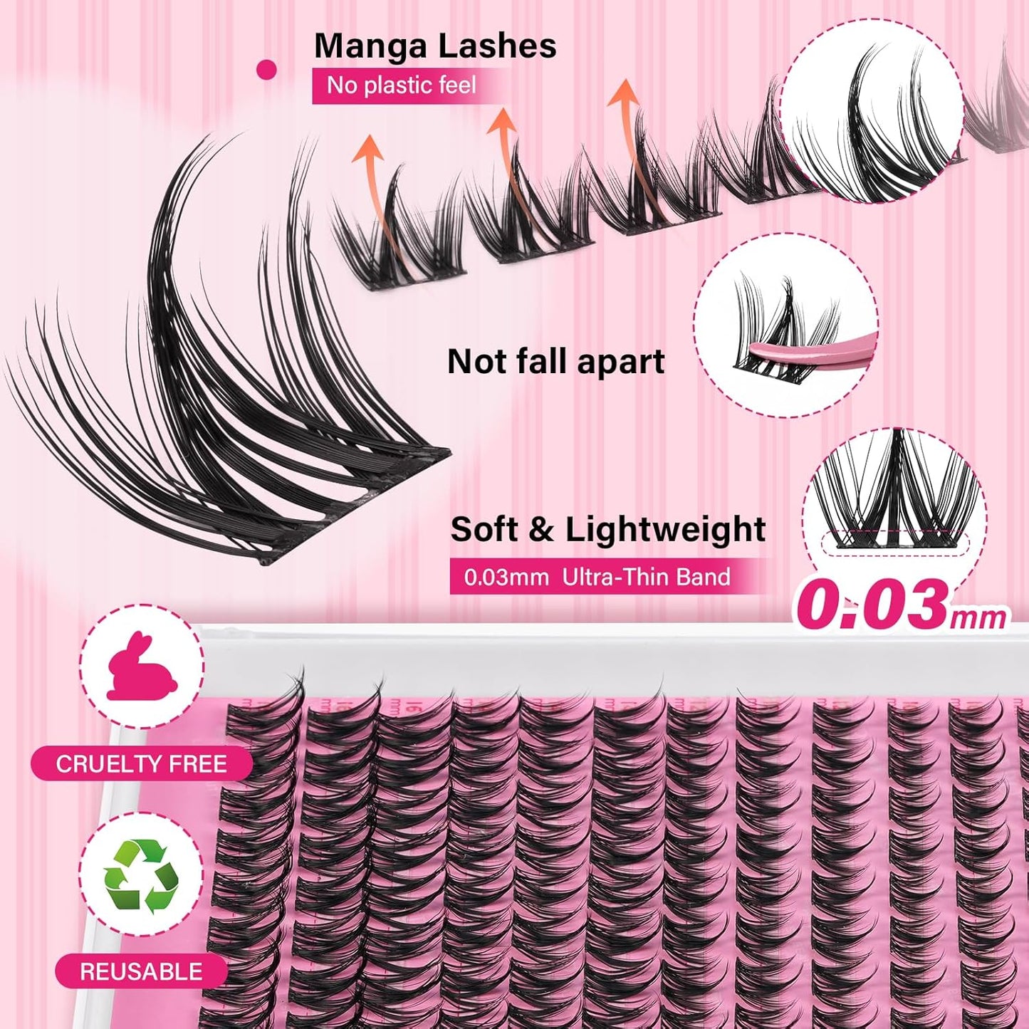 PRO LASHBEAUTY Manga Lash Clusters, Eyelash Clusters 8-18 Mixed Cluster Eyelash Extensions Mixed Lash Extension Reusable Soft & Comfortable (Nova,8-18mix)