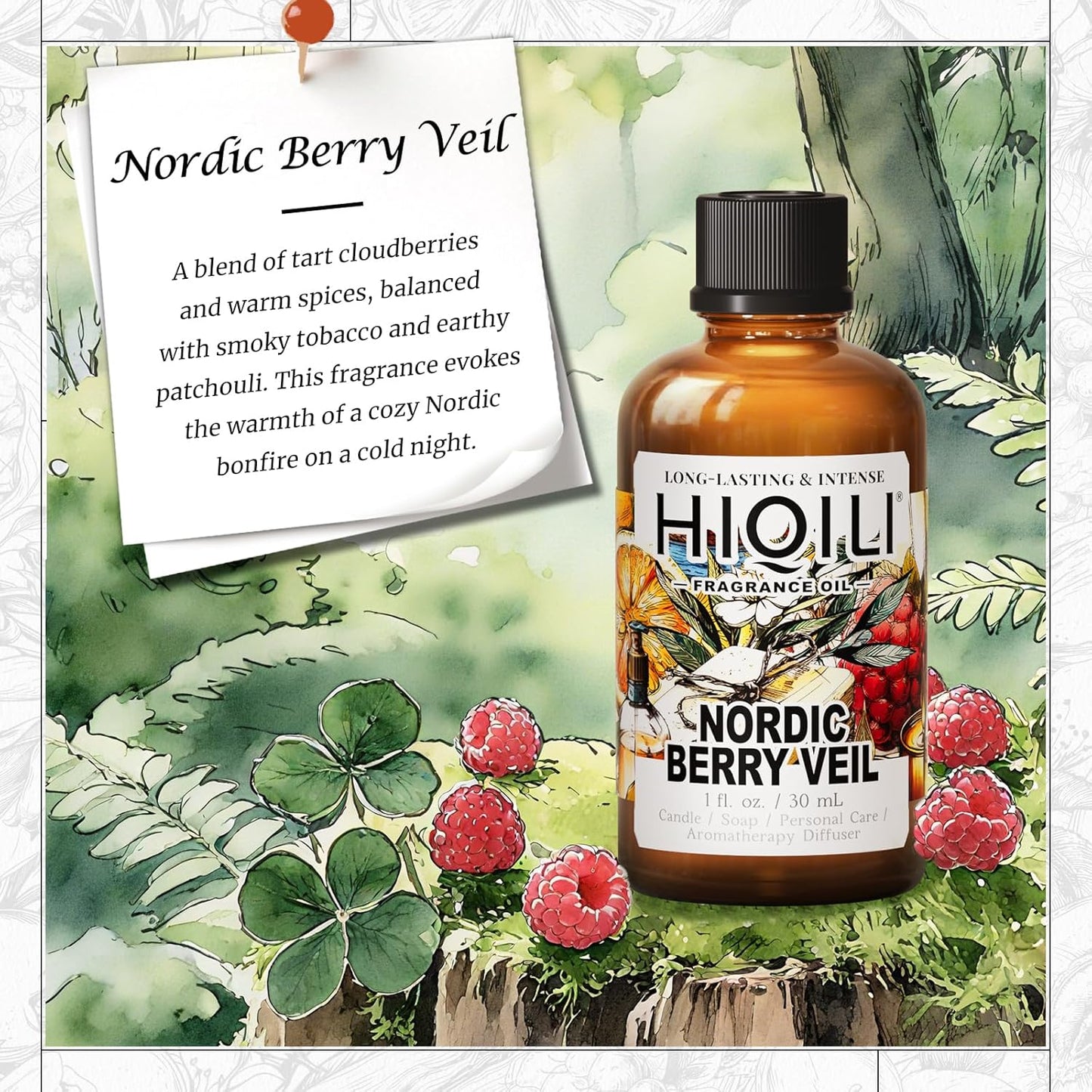 HIQILI Nordic Berry Veil Fragrance Oil for Home Diffuser, Candle & Soap Making Supplies, Luxury Hotel Scent, Essential Oil - 1 Fl Oz
