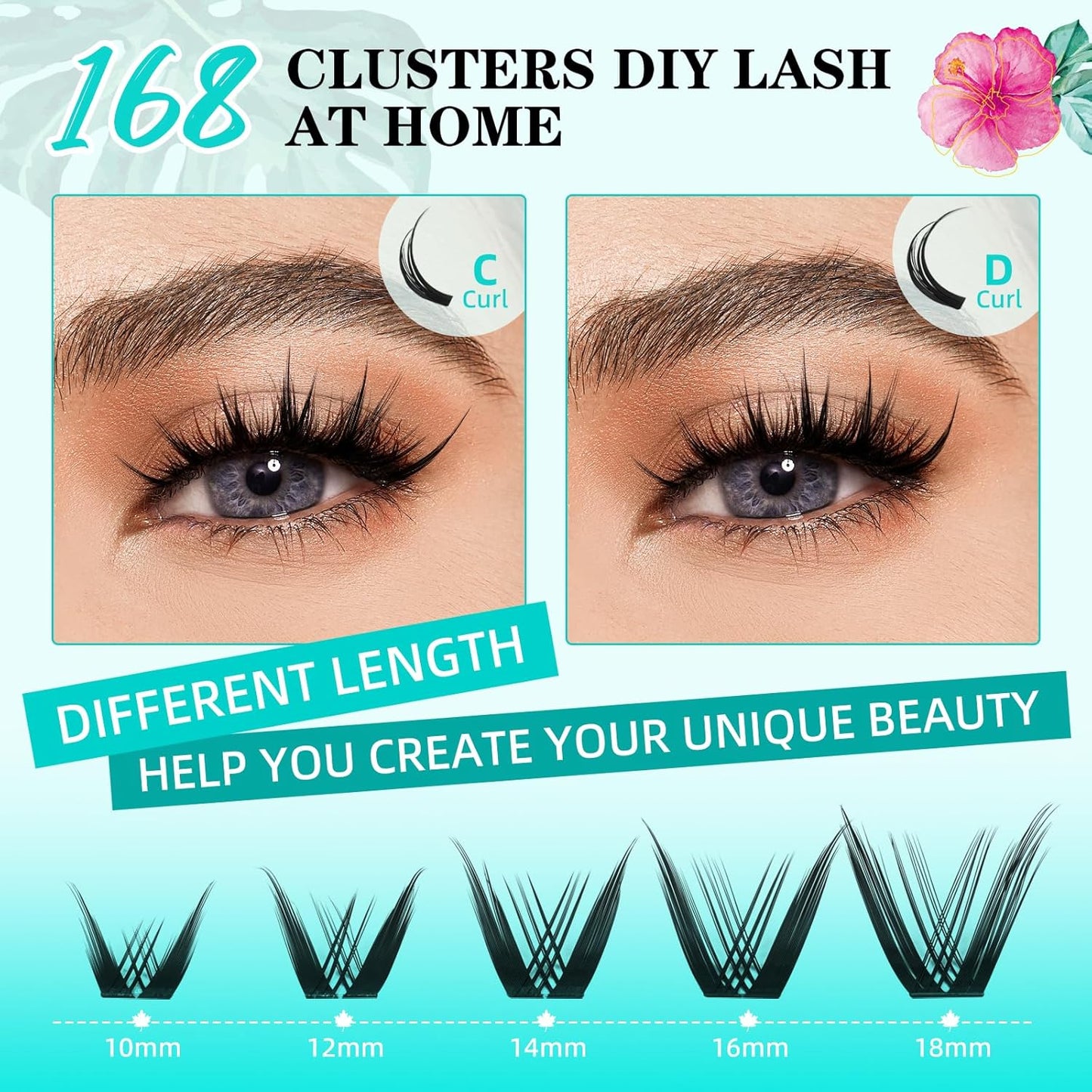 Lash Clusters Manga 168Pcs Eyelash Cluster Wet Look Ultra-Thin Invisible Lash Band Eyelashes Extensions Spiky Anime Wide Span Lashes(Kitten,D-Mix10-18mm)