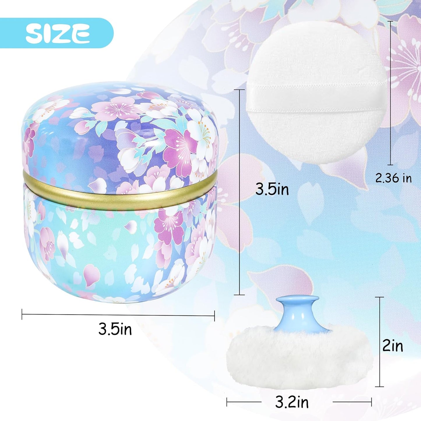 WEMEGA Body Powder Case with Powder Puff Powder Container Tea Box for Baby and Women Powder Puff and Powder Case for Travel (Flower Blooming1)
