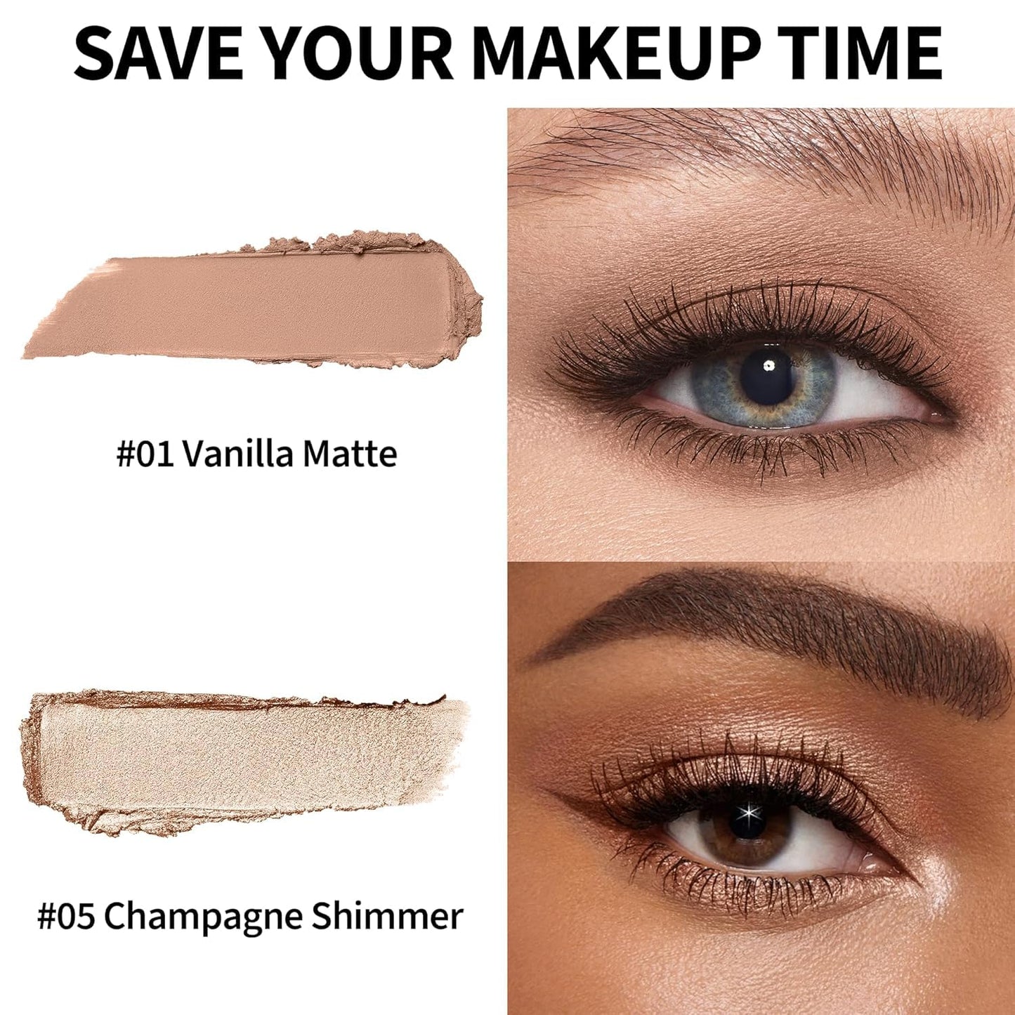 FV Waterproof Eyeshadow Stick Duo,Long-Lasting Cream Eye Shadow Makeup Sets, High Pigmented Eyeshadow Pencil with Matte & Shimmer Finish, Natural Look (Vanilla & Champagne)