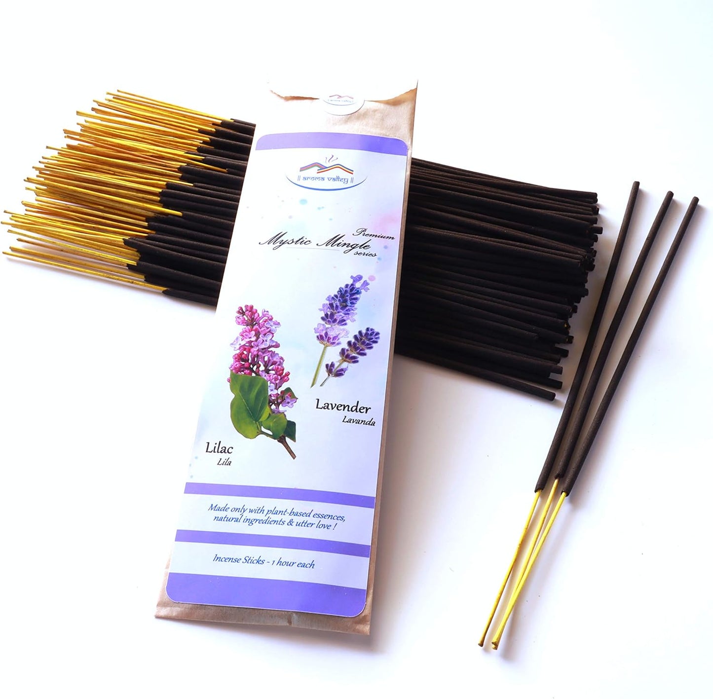 Incense Sticks - Lavender and Lilac Artisan Blend - Premium Quality Hand-Dipped Natural Incense - 75 Grams - 50+ Sticks - Uplifting, Calming, Stress-Relief, Relaxation, Meditation