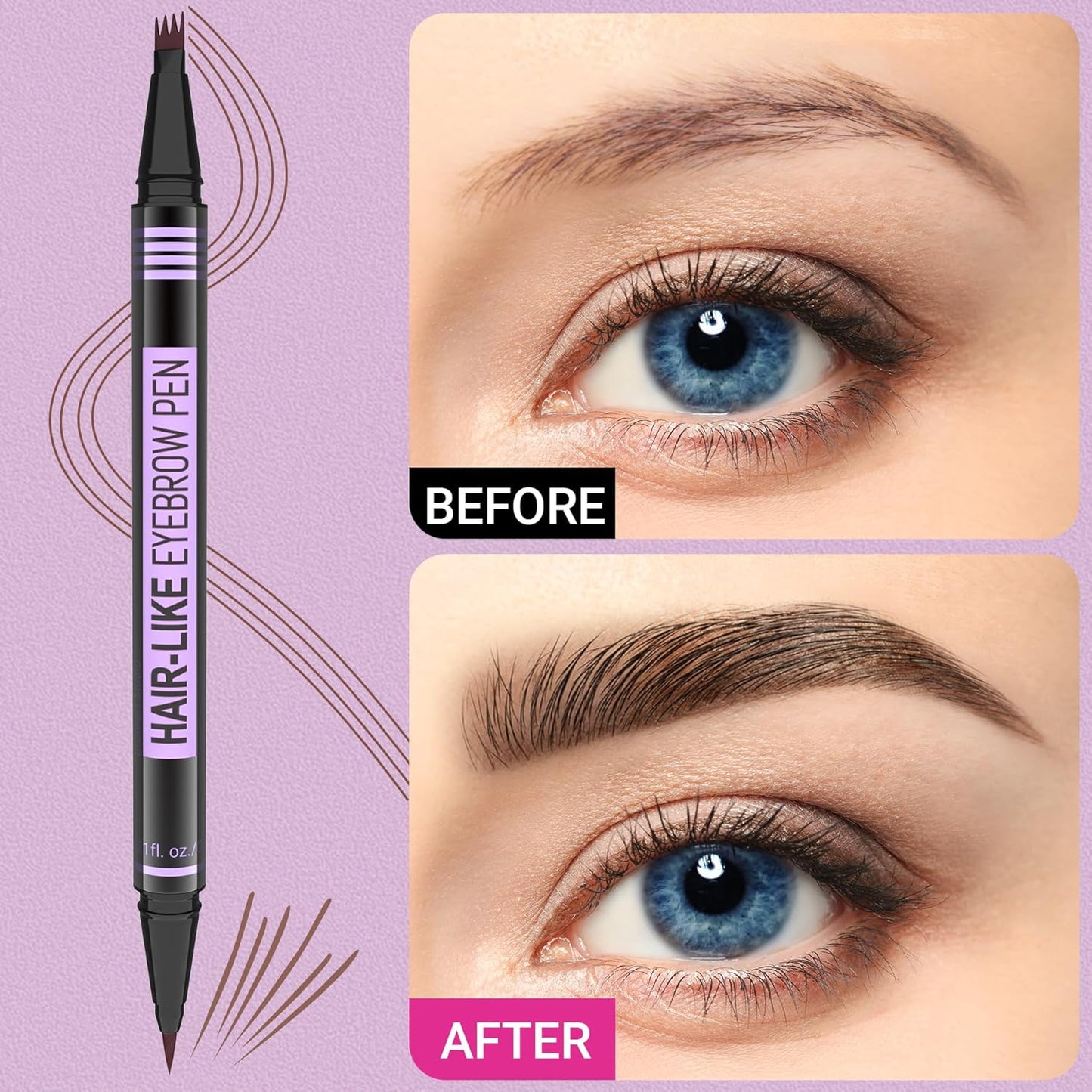 iMethod Eyebrow Pen - Eyebrow Pencil Magic 2-in-1 Eye Brow Pencils for Women with 4-Fork-Tip and Precise Brush-Tip Create Natural Hair-Like Brows, Last All Day, Microblading Eyebrow Pen, Grey