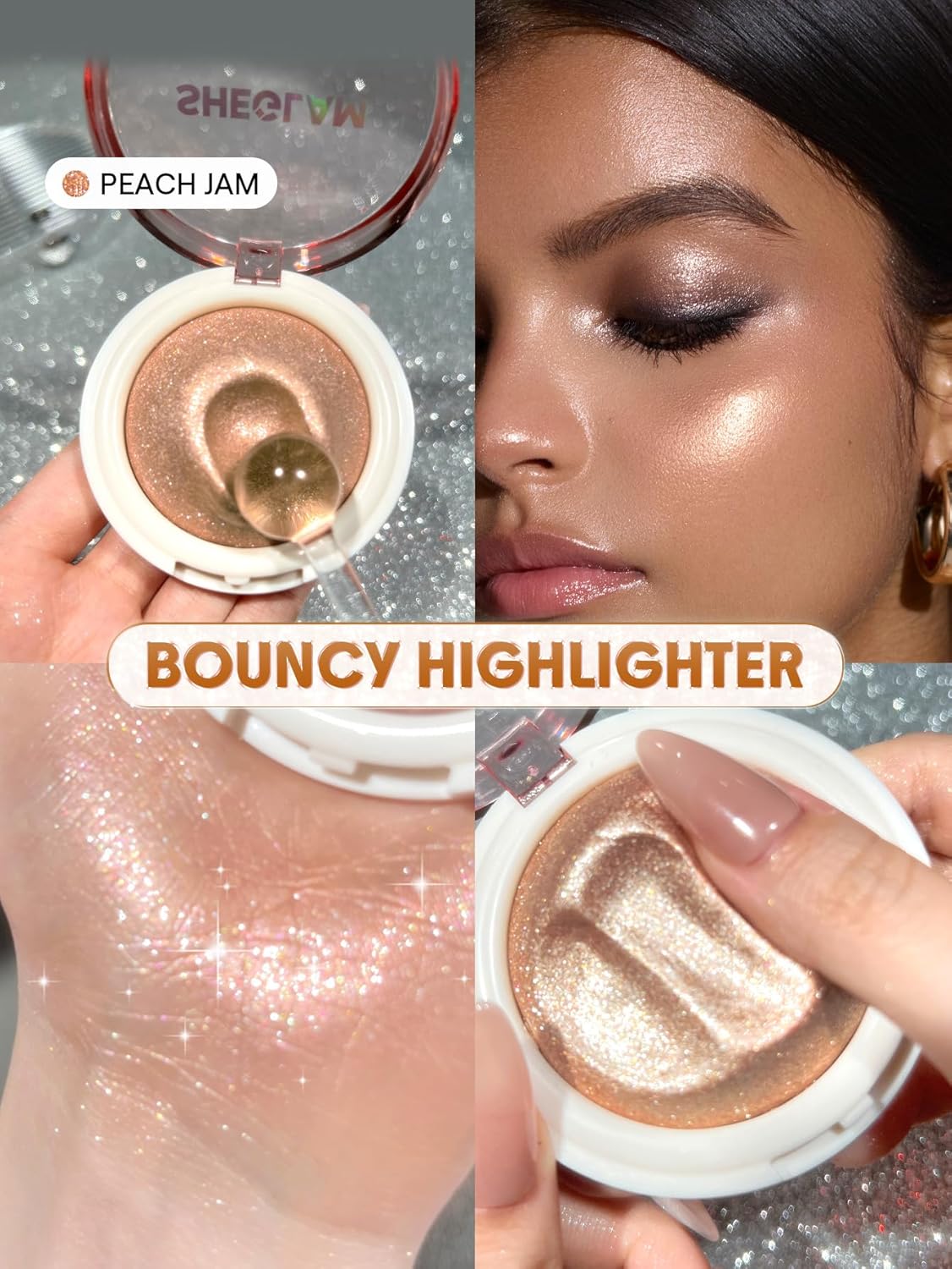 SHEGLAM Glowchi Bouncy Highlighter Mochi-like Formula Highlighter Long-lasting Shimmer Makeup-Peach Jam