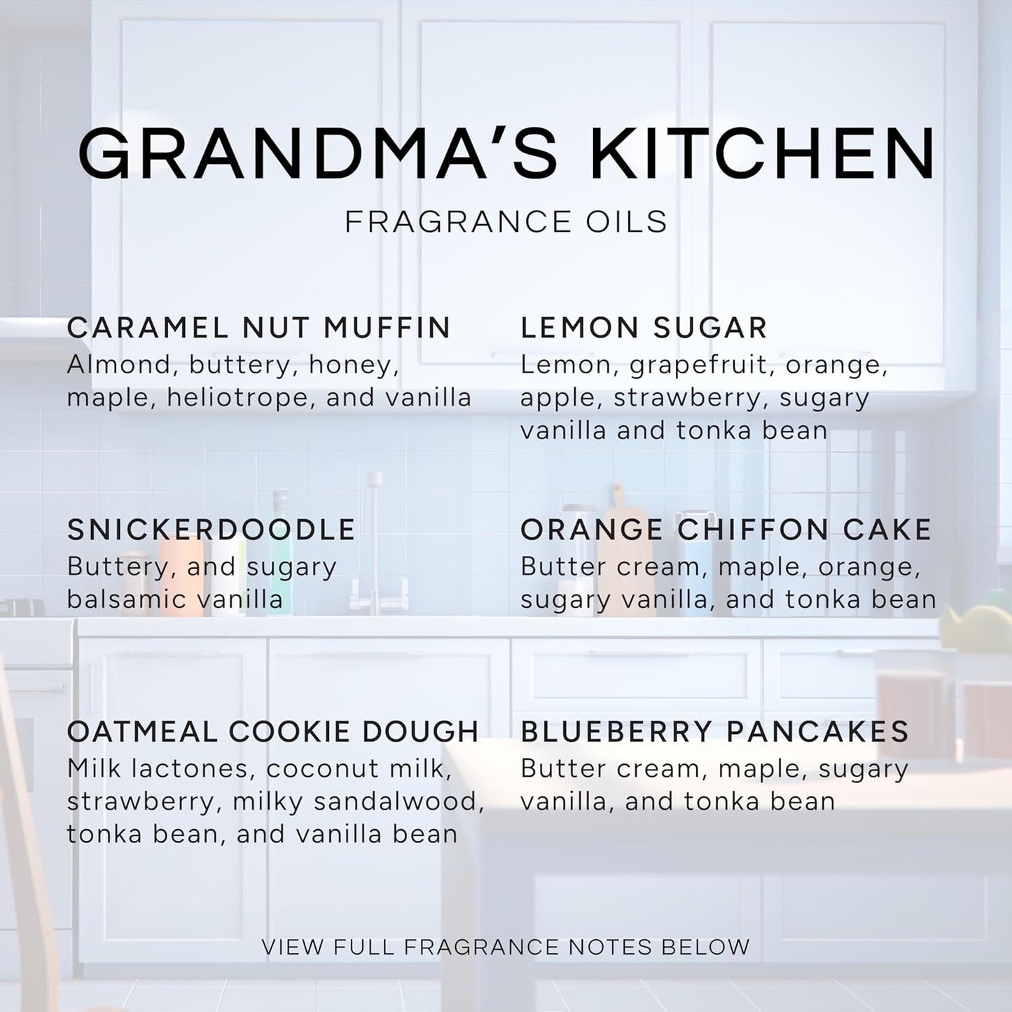 Eternal Essence Oils Grandma's Kitchen Set of 6 Premium Fragrance Oils - Caramel Nut Muffin, Oatmeal Cookie Dough, Snickerdoodle, Orange Chiffon Cake, Lemon Sugar, and Blueberry Pancakes - 10ML