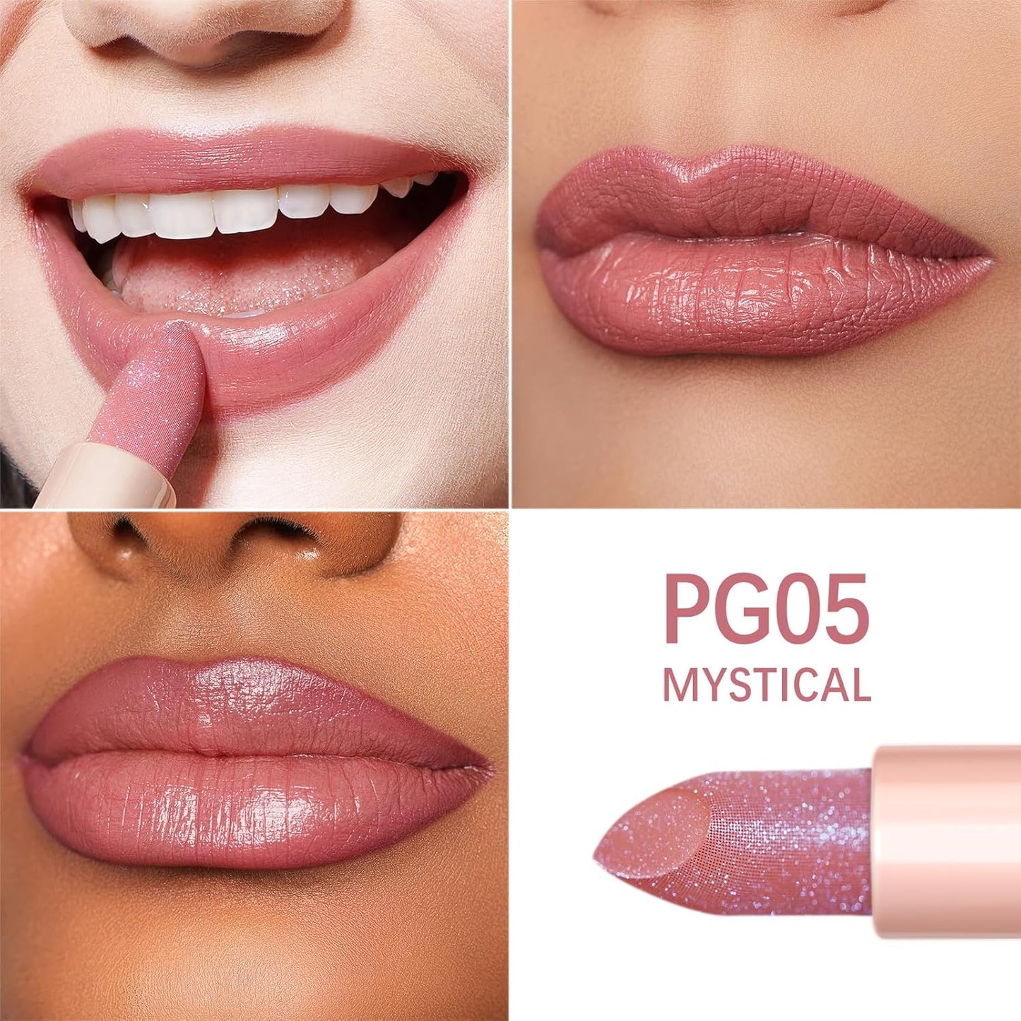 Oulac Moisturizing Pink Lipstick for Women - Tinted Lip Balm with Sparkle, Lightweight Lip Makeup, Mirror Design, Vegan & Gluten Free, PG05 Mystical